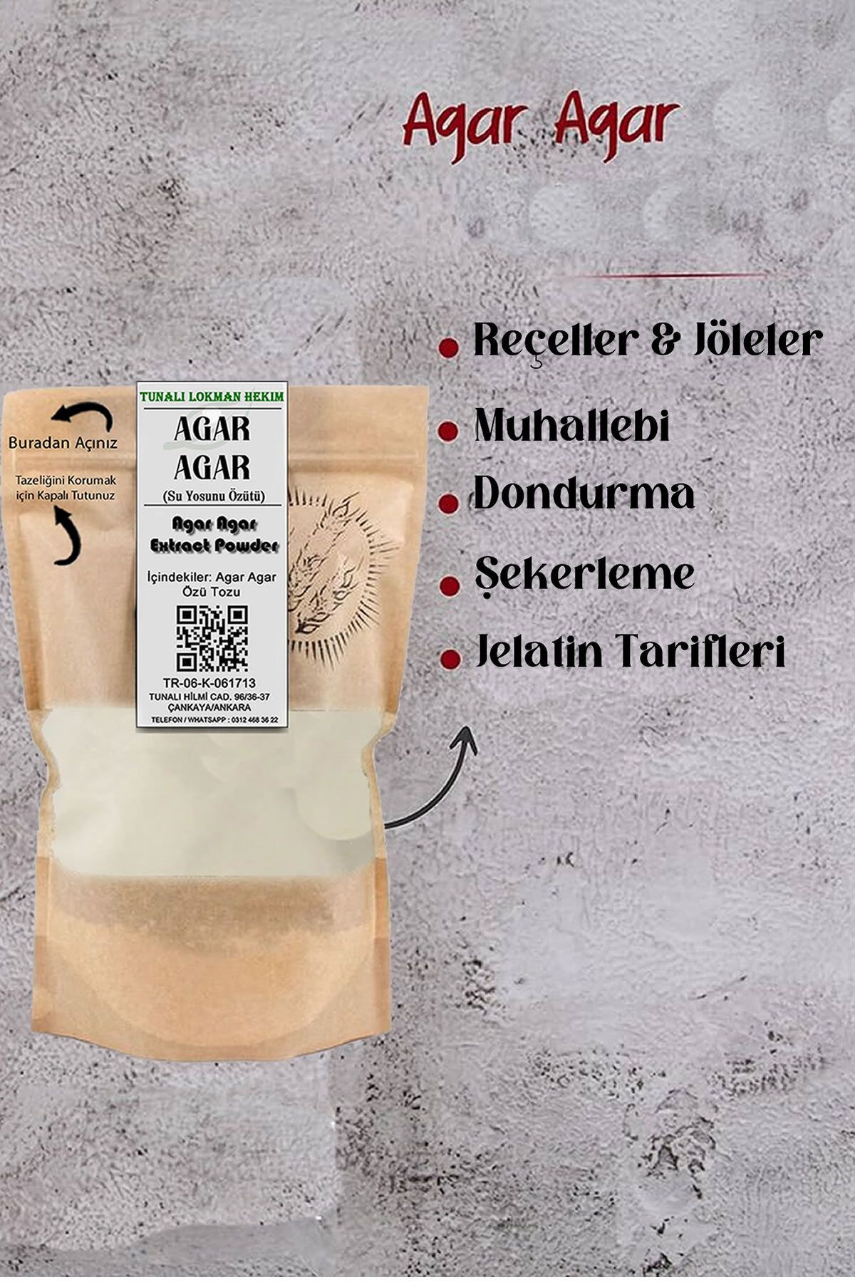 Tunalı 900 Blom Agar Agar 35gr Su Yosunu Özütü (BİTKİSEL JELATİN)