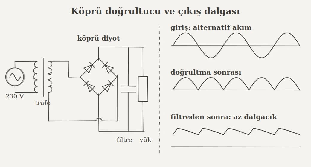 Köprü doğrultucu ve çıkış dalgası