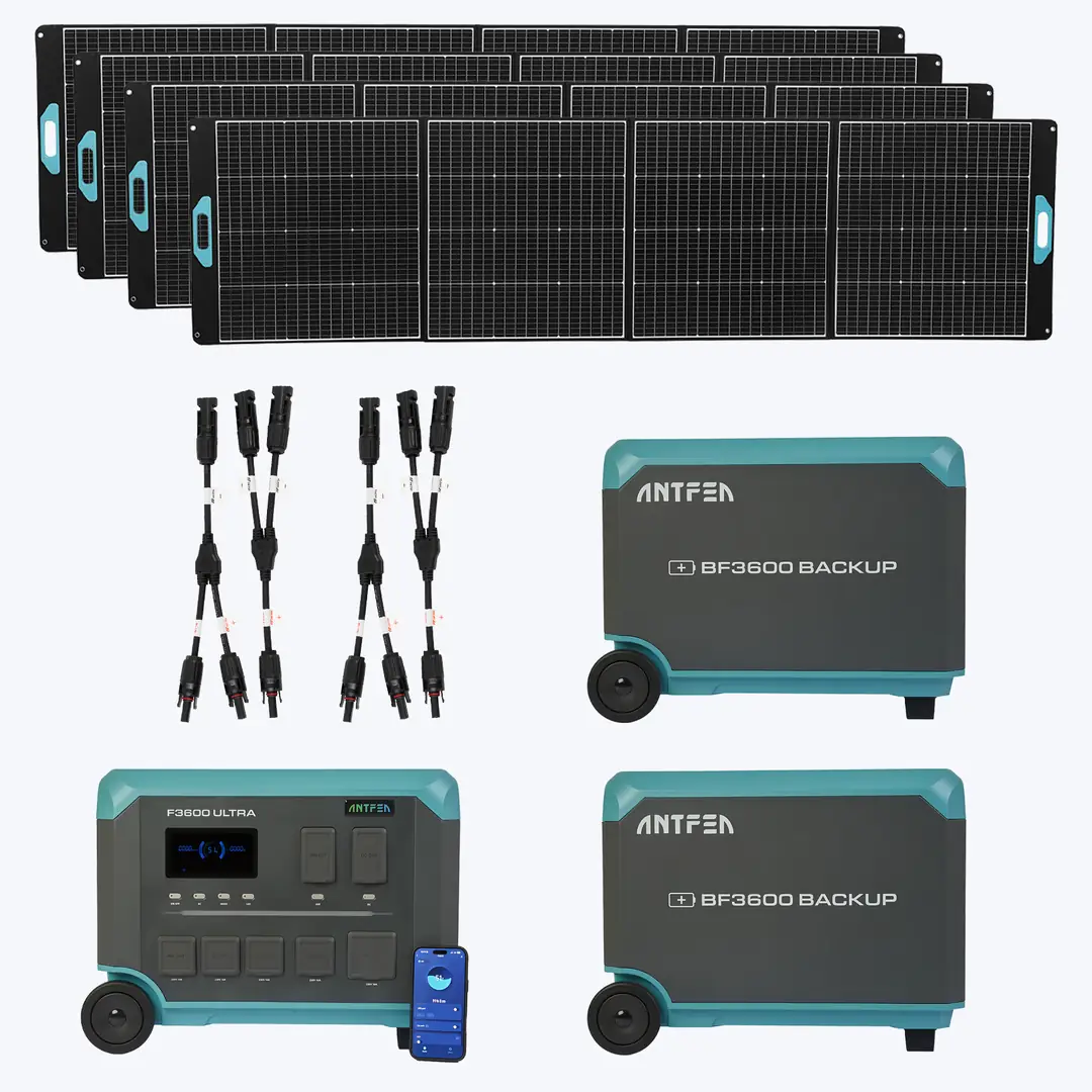 Antfea F3600 2 adet BF3600 Yedek Batarya 4 adet 400W Paneli 2 adet Paralelleme Kablosu 3.6 kW 12.3 kWh 1.6 kW