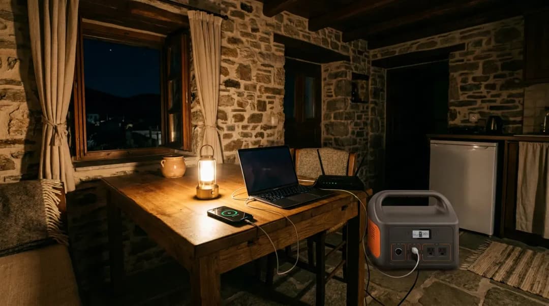 Elektrik kesintisinde taş bağ evinde veya karavanda modem, telefon ve lambayı besleyen inverterli güç istasyonu kullanılabilir.