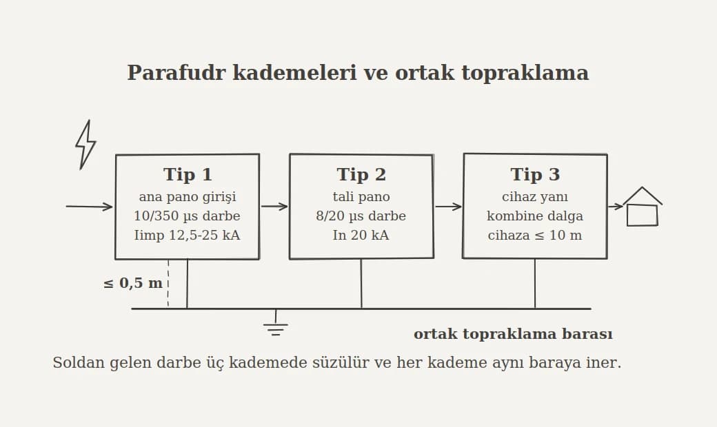 Parafudr Tip 1, 2, 3 kademeleri