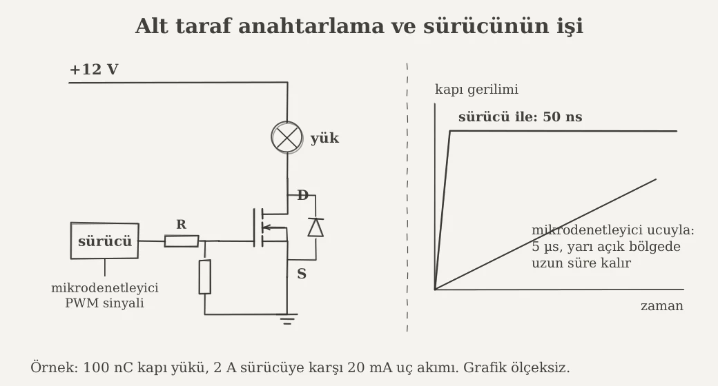 Alt taraf anahtarlama devresi ve sürücünün kapı gerilimine etkisi