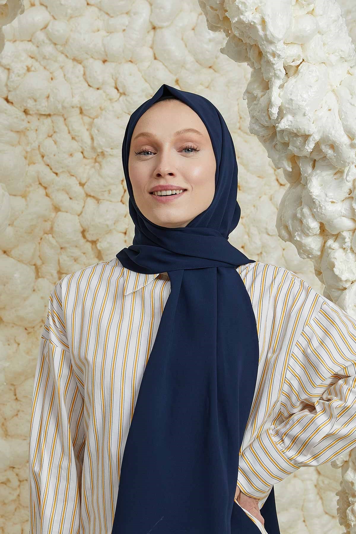 Medina Silk Hijab Navy Blue