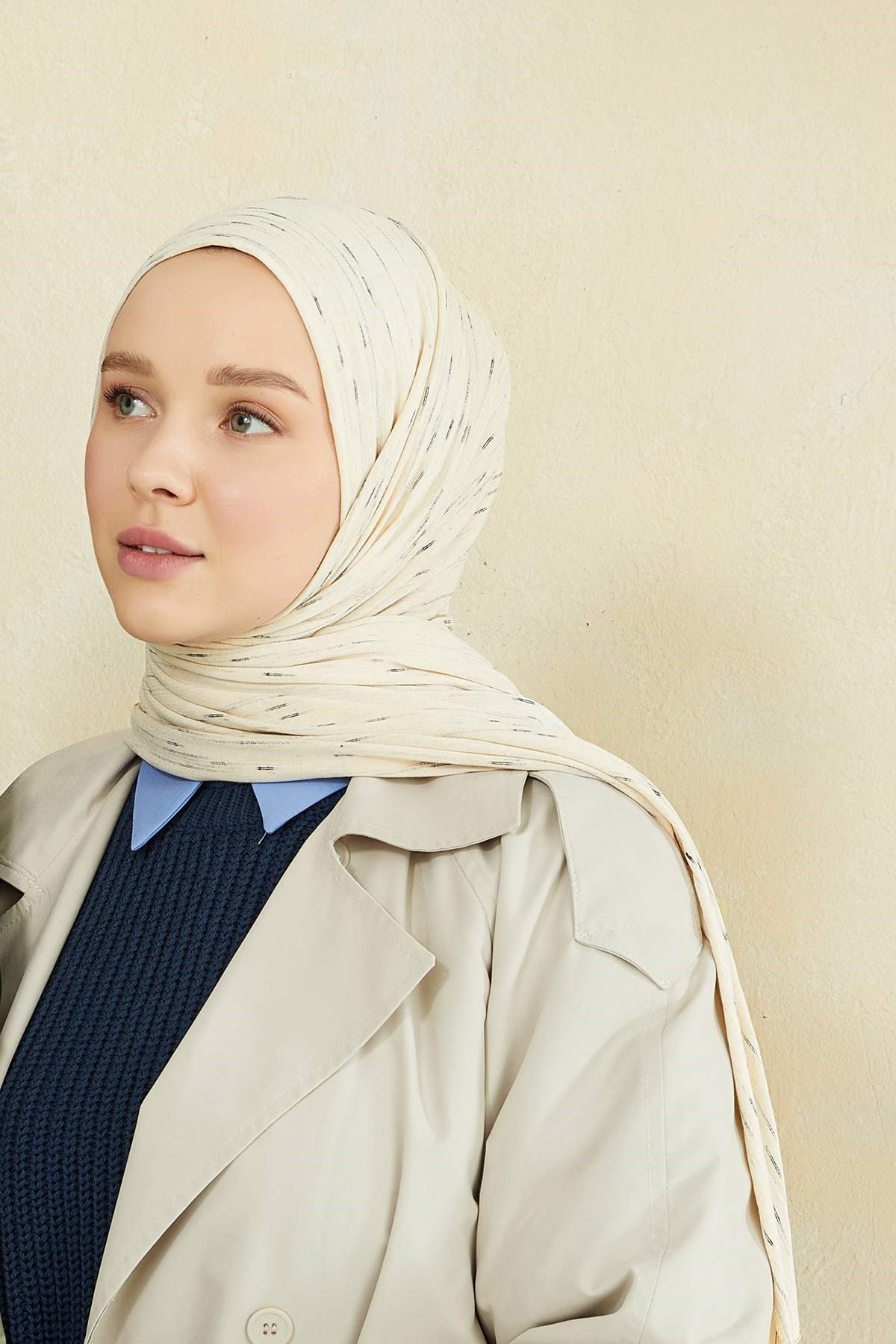 Print Premium Jersey Hijab Ecru