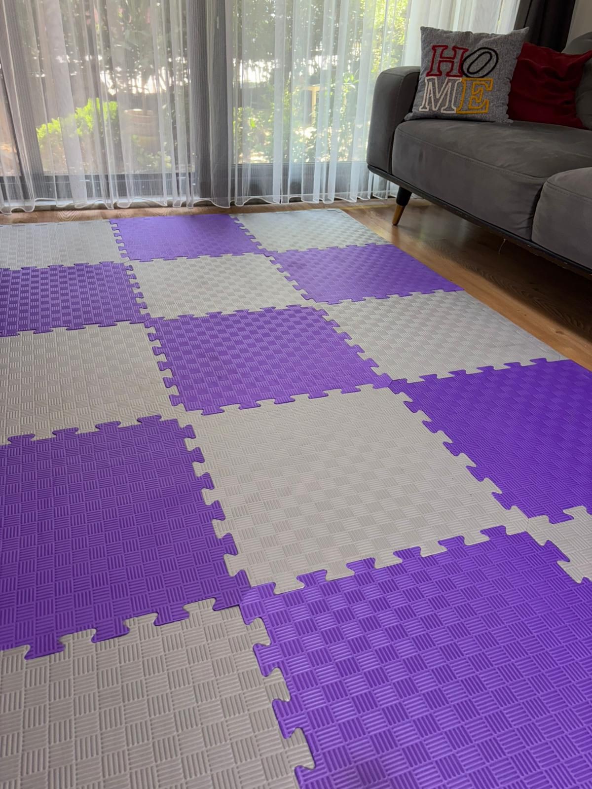 tatami zemin minderi 13mm 50x50 (15 adet fiyatıdır)-(2 eşit renk gönderilecektir) - beyaz-mor