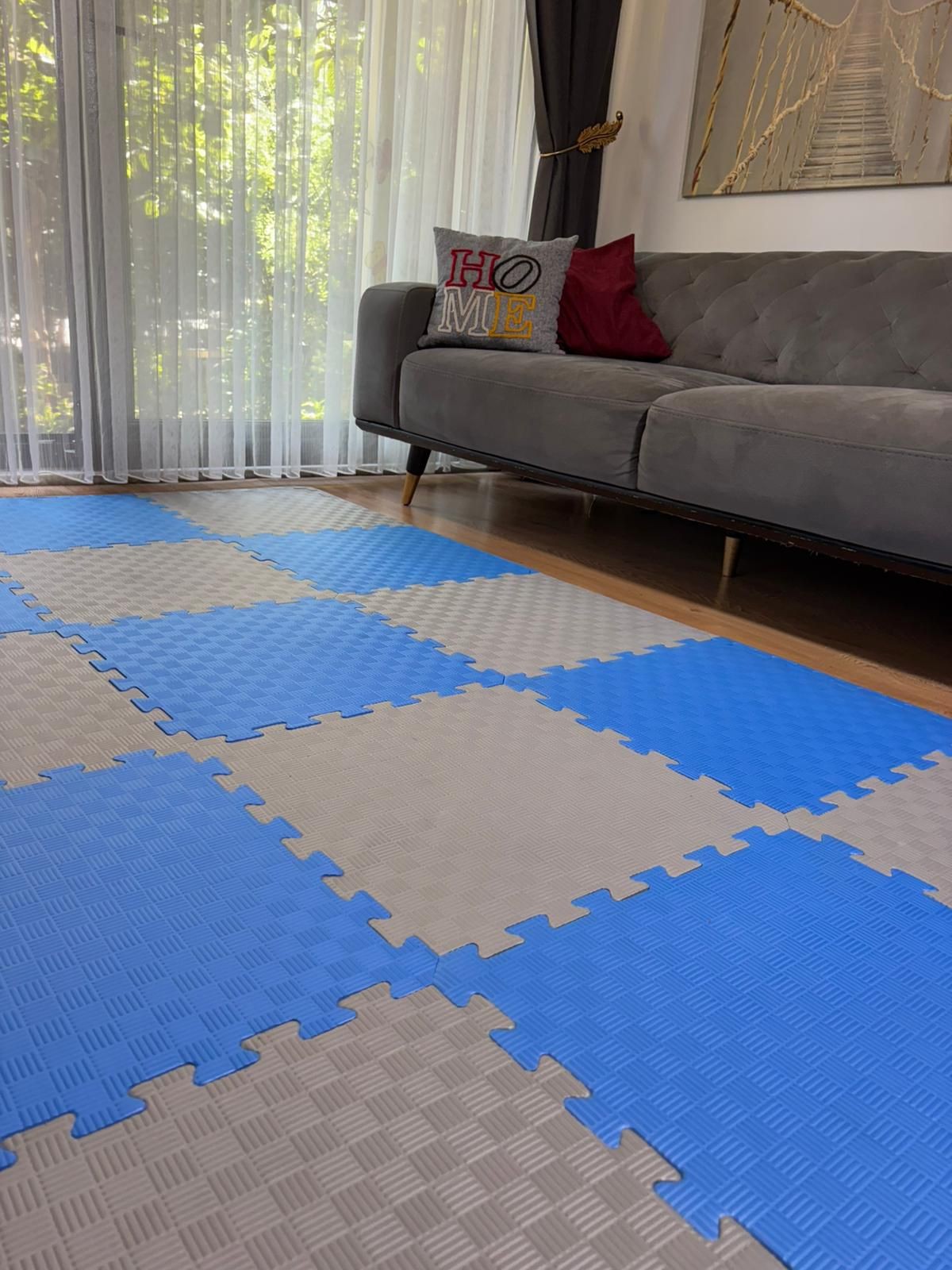 tatami zemin minderi 13mm 50x50 (15 adet fiyatıdır)-(2 eşit renk gönderilecektir) - gri-mavi