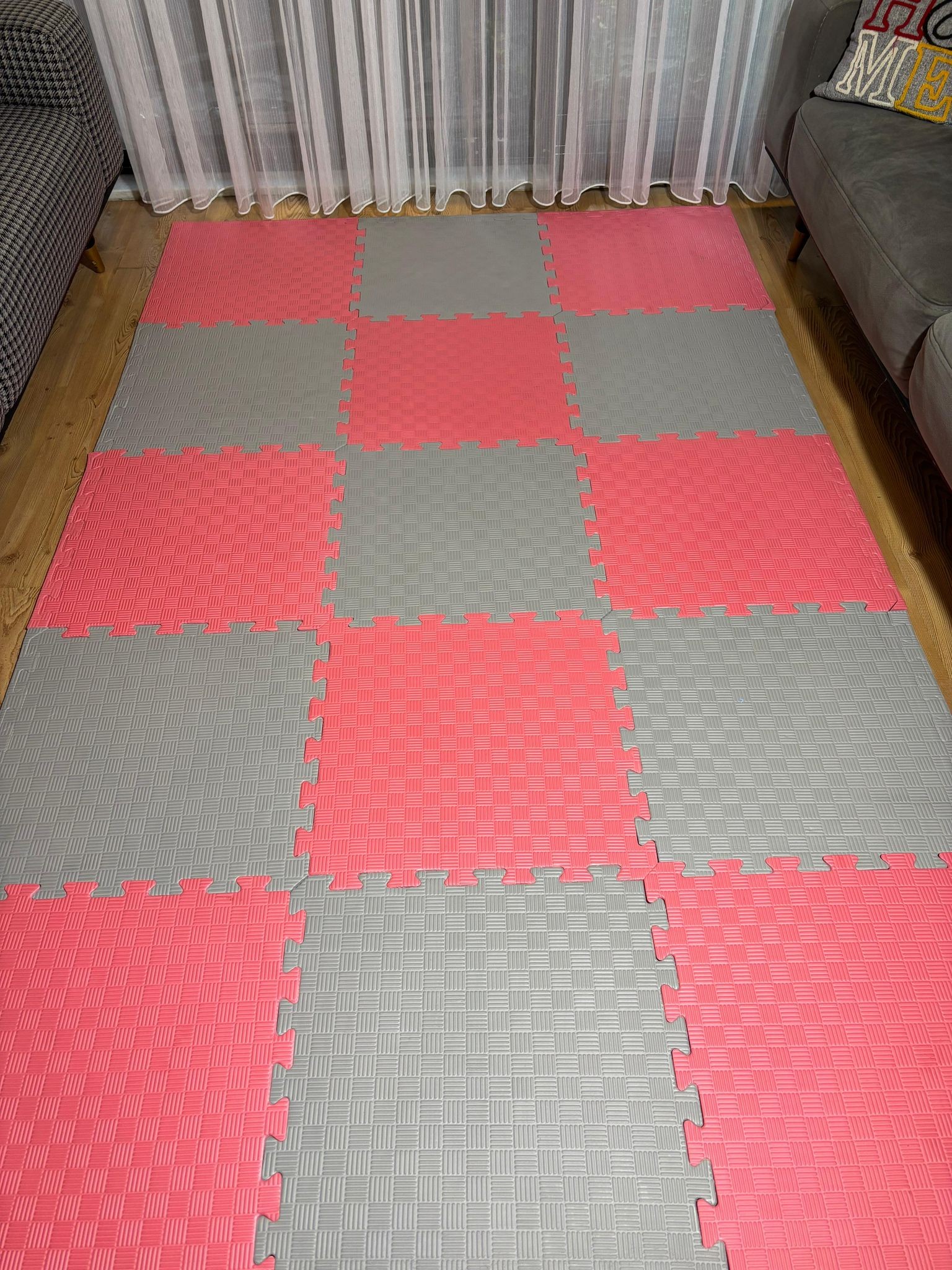 tatami zemin minderi 13mm 50x50 (15 adet fiyatıdır)-(2 eşit renk gönderilecektir) - pembe-gri