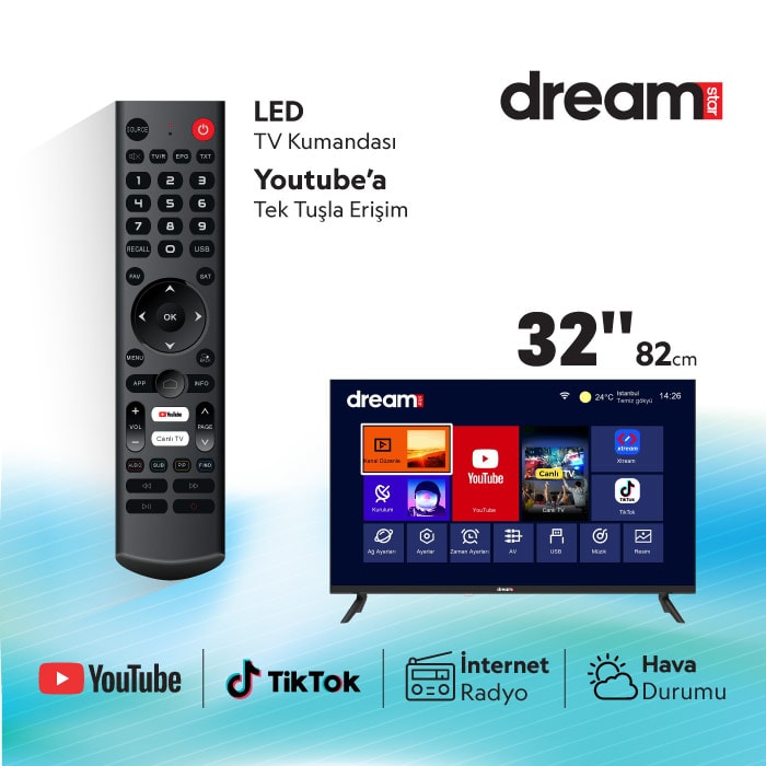 DREAMSTAR 32'' (82cm Ekran) Uydu Alıcılı Led Televizyon TKGS'li