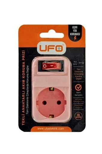 UFO TEKLİ AKIM KORUMALI PRİZ PEMBE