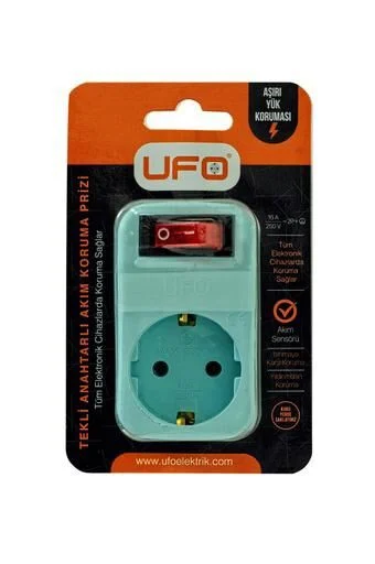 UFO TEKLİ AKIM KORUMALI PRİZ MAVİ