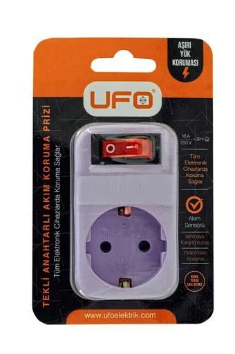 UFO TEKLİ AKIM KORUMALI PRİZ MOR