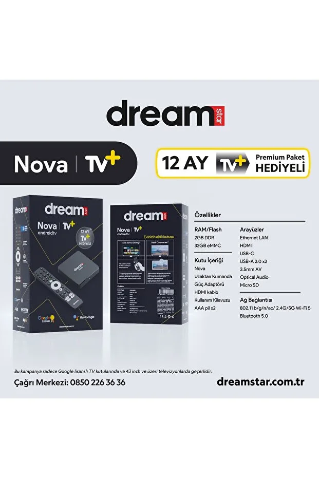 Nova | TV+ (12 AY TV+ PREMİUM ÜYELİK HEDİYELİ) 4K Lisansli Android TV Box | 32GB Hafıza