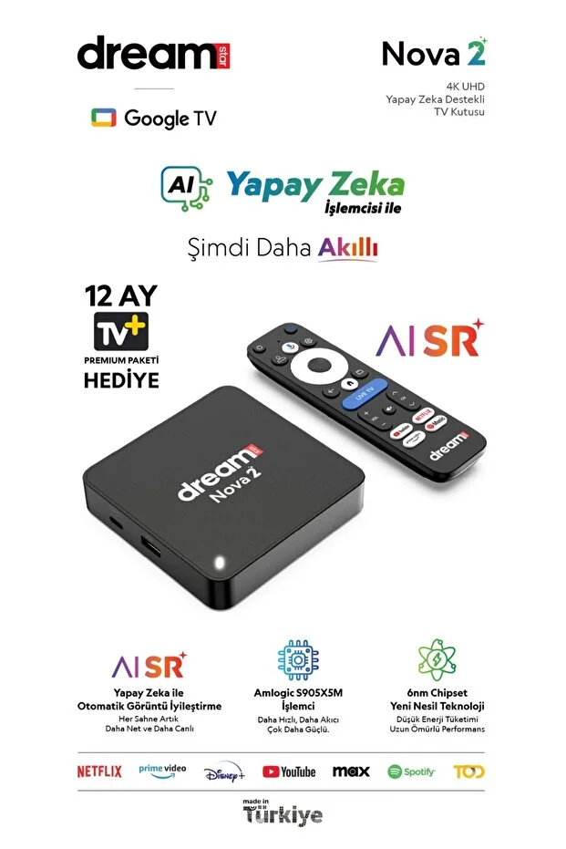 Dreamstar Nova 2 | Android 14 | Yapay Zeka |12 AY TV+ PREMİUM ÜYELİK HEDİYELİ | 4K Lisansli Android TV Box |