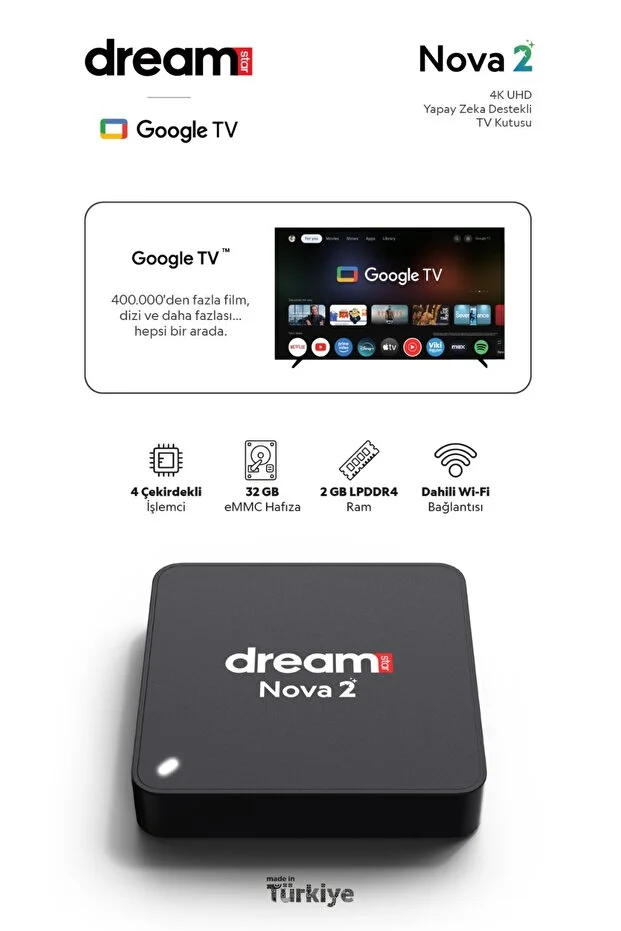 Dreamstar Nova 2 | Android 14 | Yapay Zeka |12 AY TV+ PREMİUM ÜYELİK HEDİYELİ | 4K Lisansli Android TV Box |