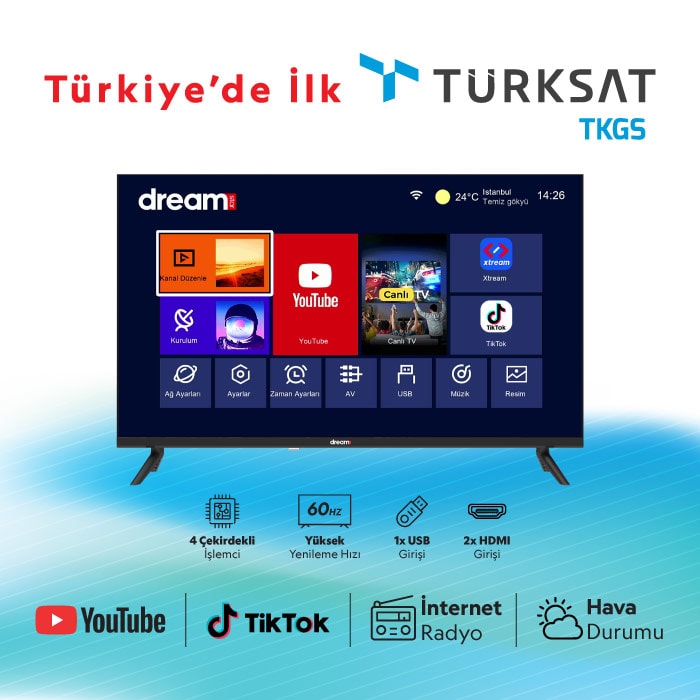 DREAMSTAR 32'' (82cm Ekran) Uydu Alıcılı Led Televizyon TKGS'li