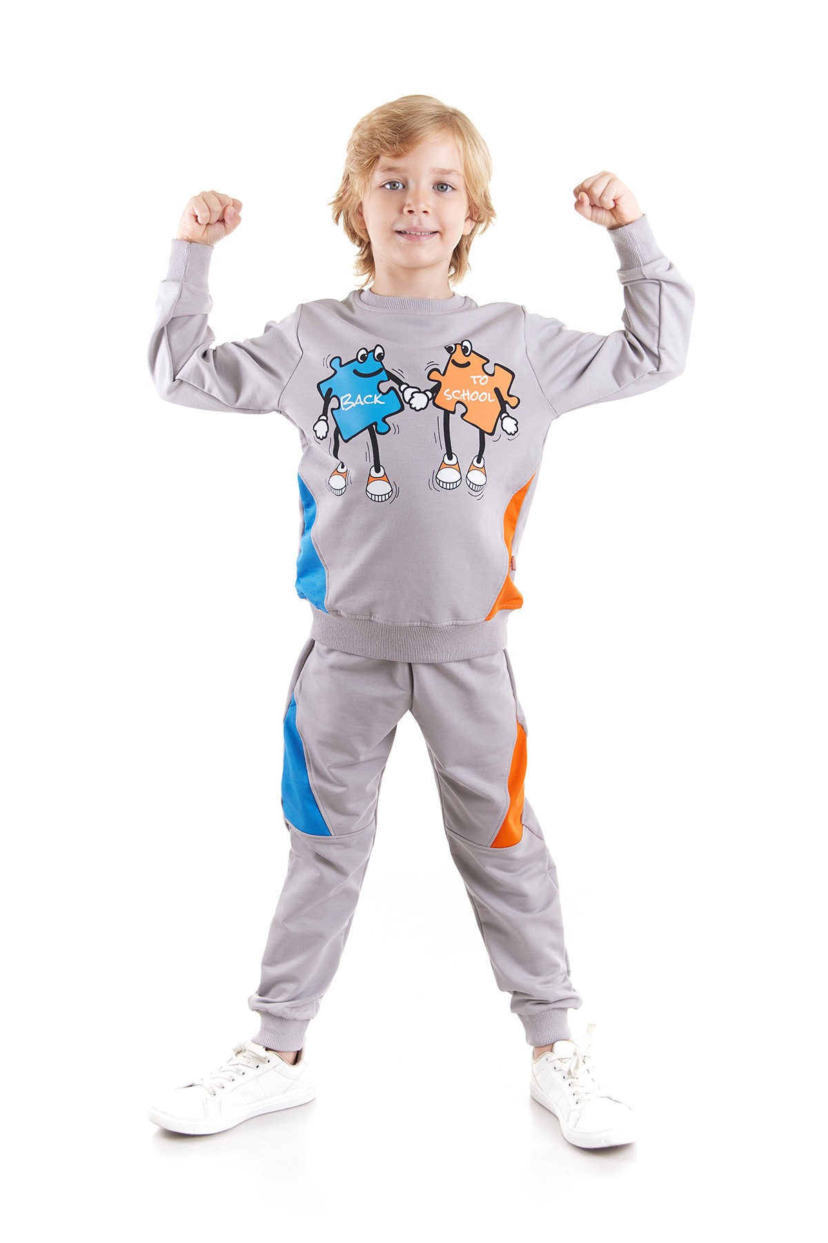 Erkek Çocuk Back To School Puzzle Baskılı Trend Eşofman Takımı AK2543