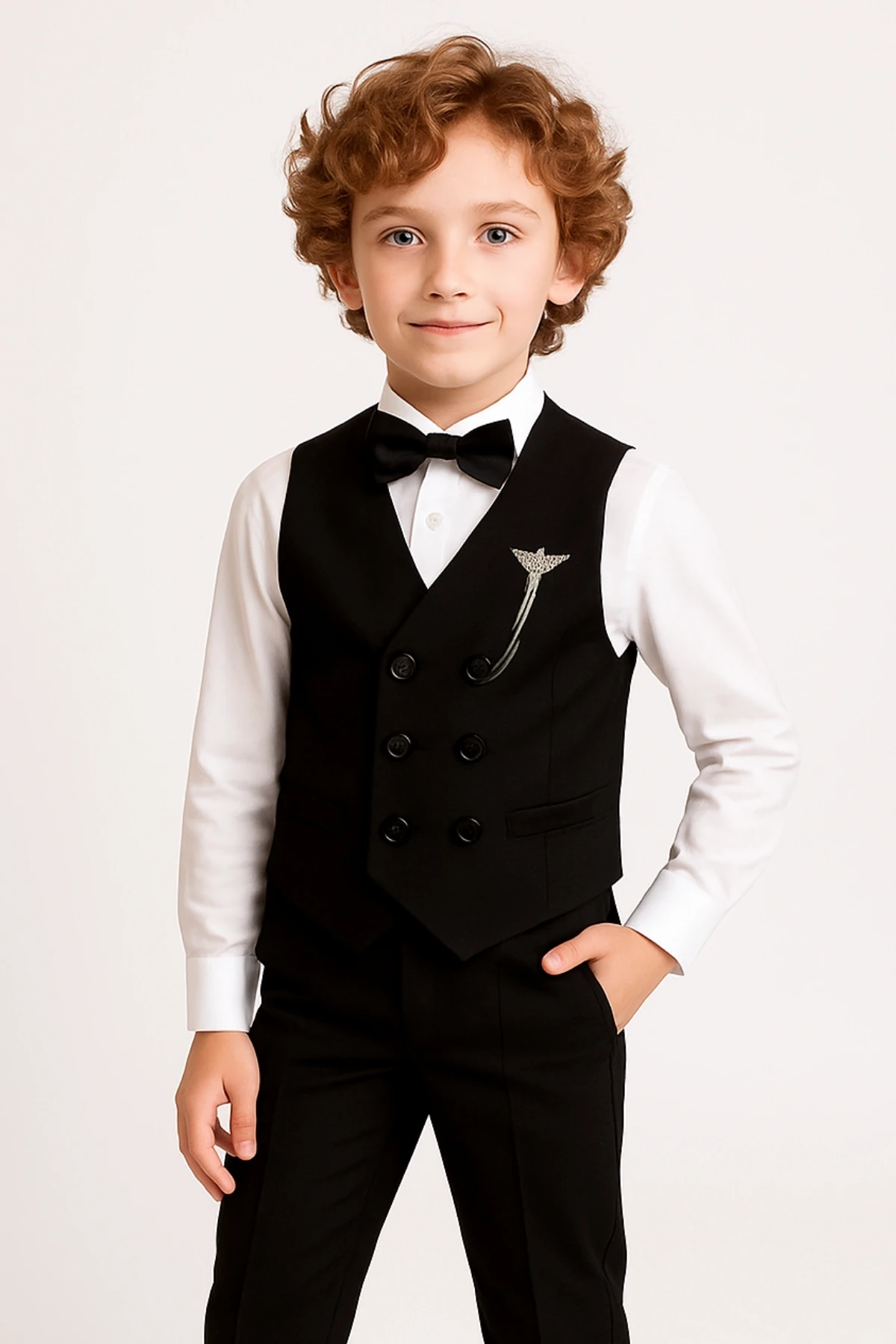 Erkek Çocuk Modern Kesim Papyonlu Yelekli 3’ lü Set Takım Elbise Ak5350