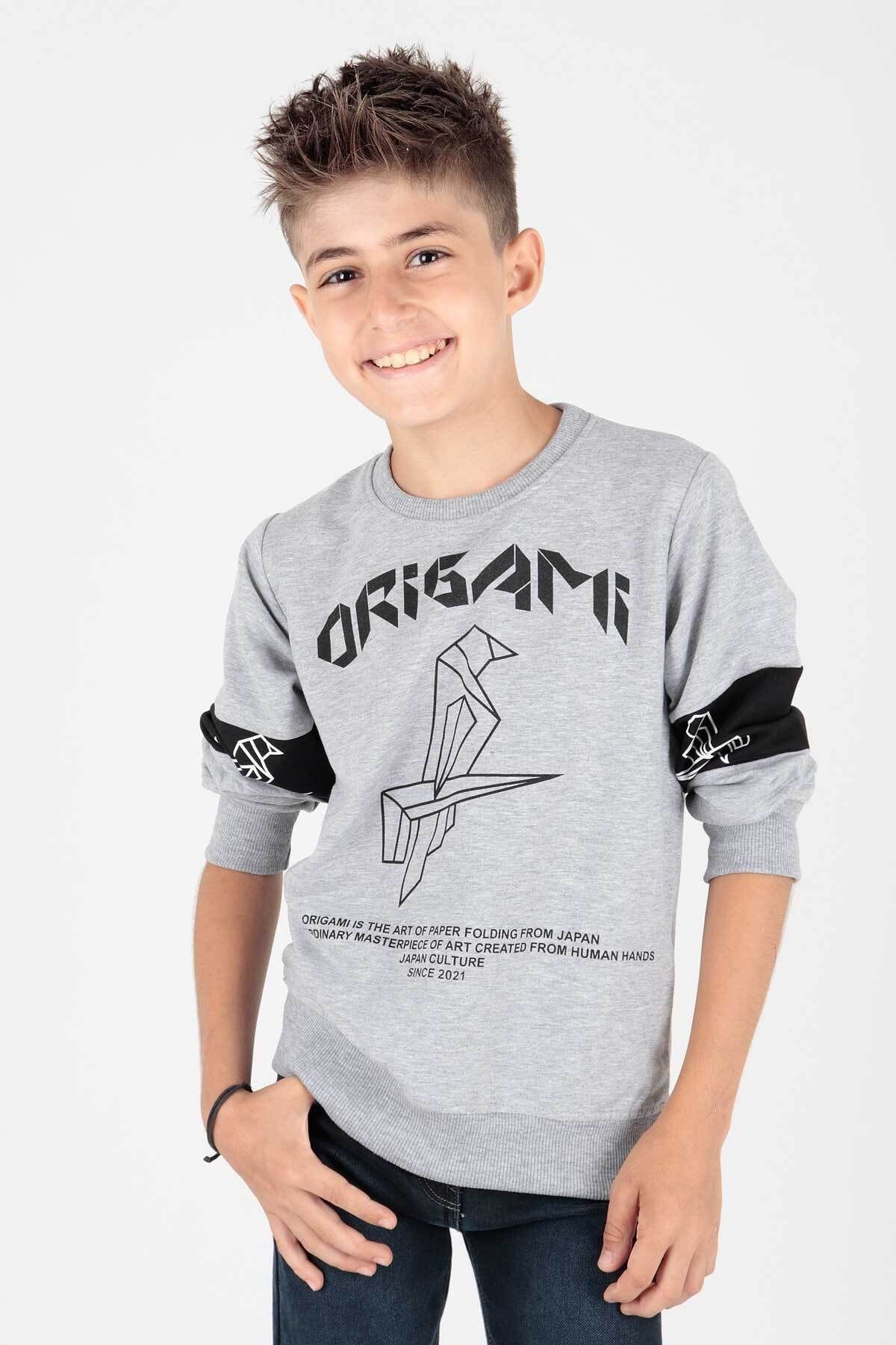 Ahenk Kids Origami Baskılı Erkek Sweat AK15160 - Gri