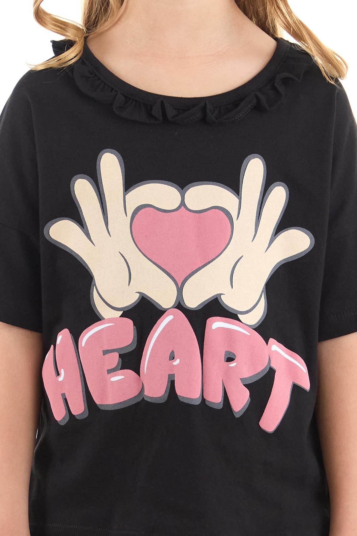 Kız Çocuk Takım Heart Baskılı Çocuk Taytlı Alt Üst Takım Trend Pamuklu Ak2518