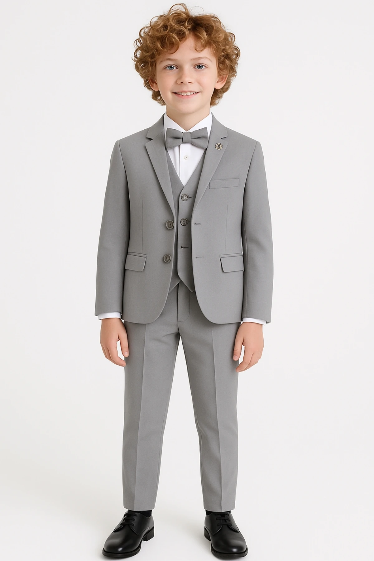 Erkek Çocuk Rozetli Papyonlu Ceketli 4’lü Set Takım Elbise Ak2840 - Gri
