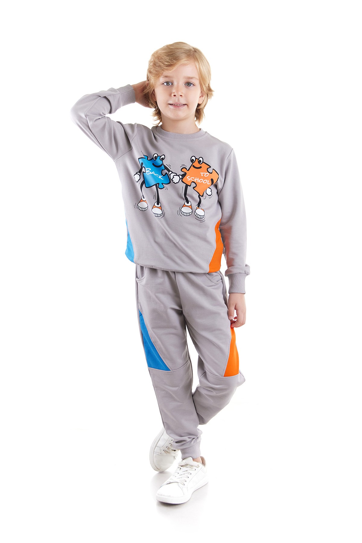 Erkek Çocuk Back To School Puzzle Baskılı Trend Eşofman Takımı AK2543