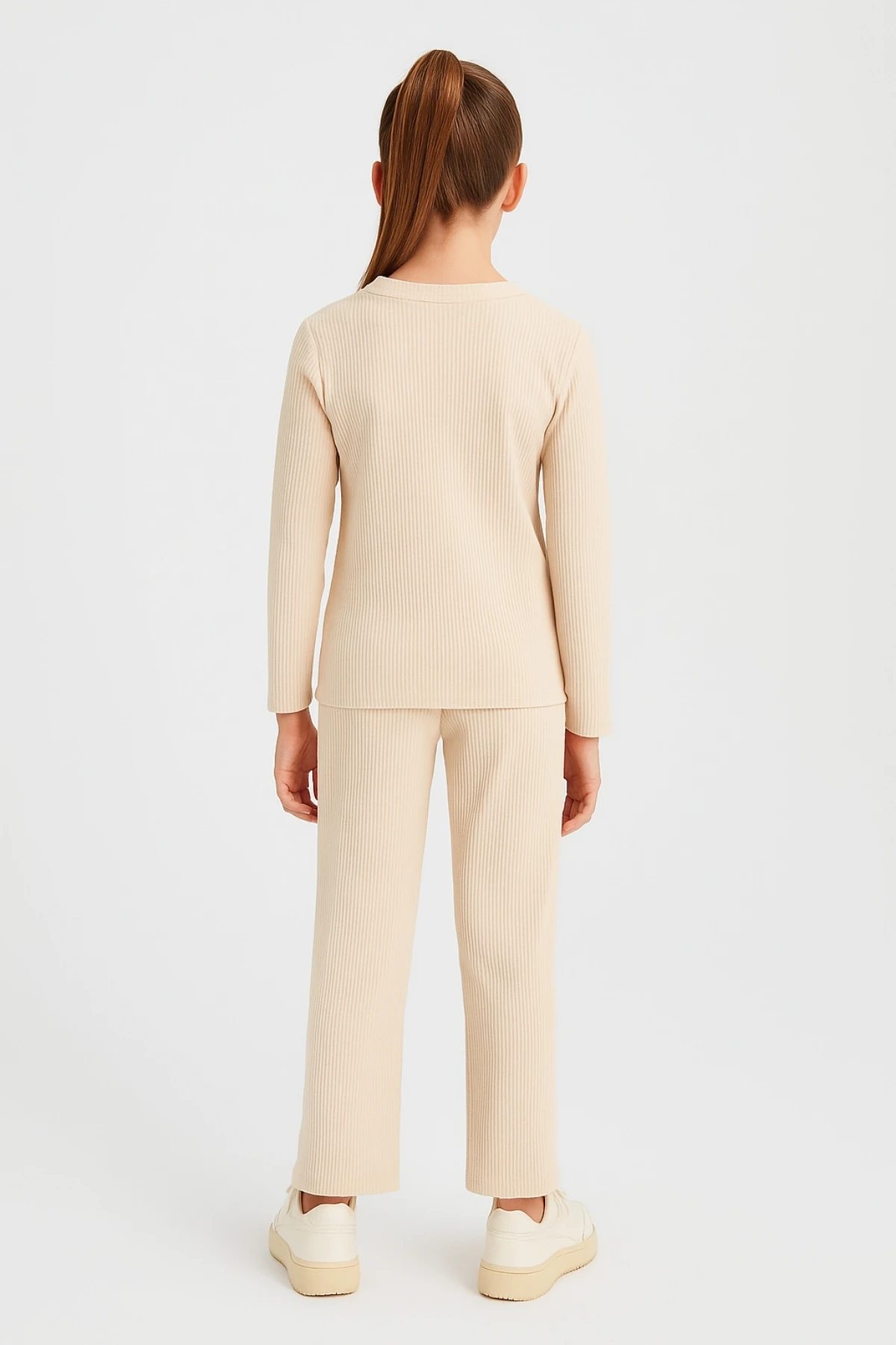 Kız Çocuk Waffle Kumaş Fiyonk Detaylı Alt Üst Takım Ak13586