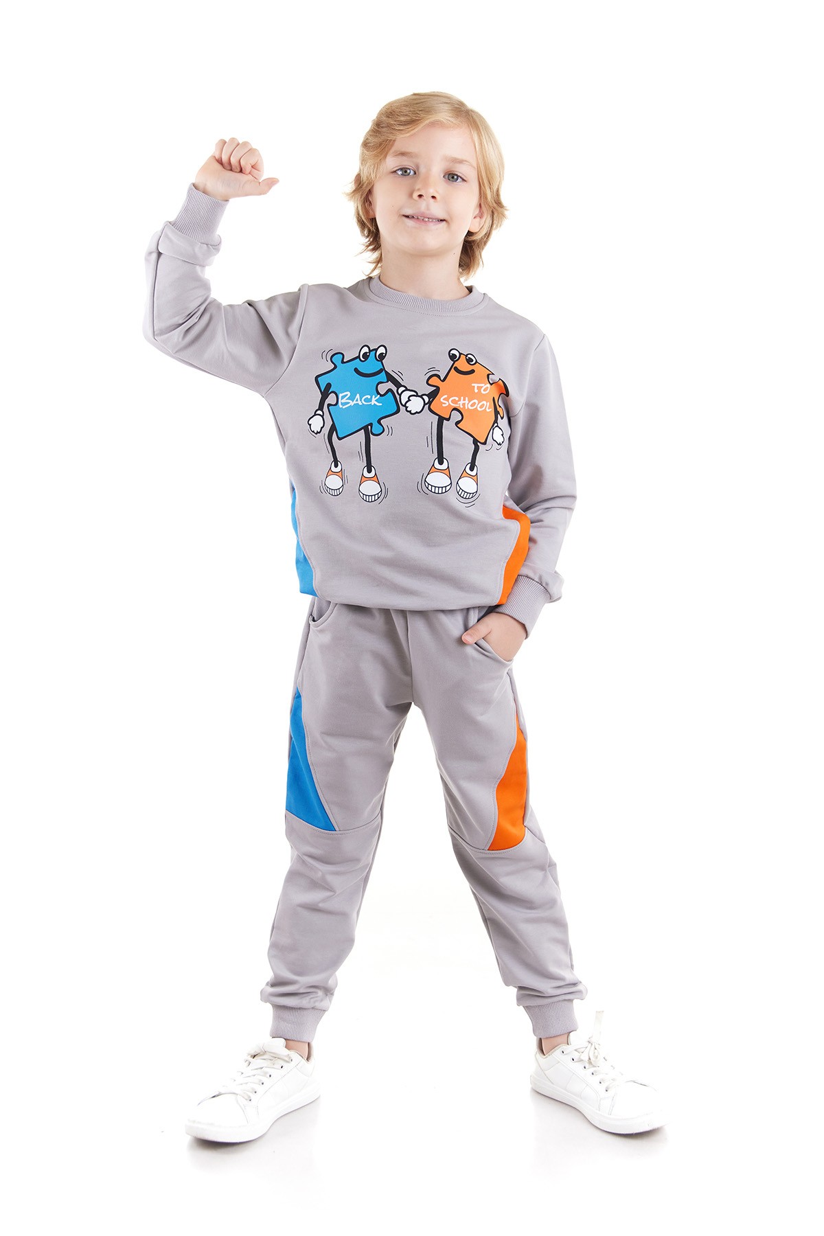Erkek Çocuk Back To School Puzzle Baskılı Trend Eşofman Takımı AK2543