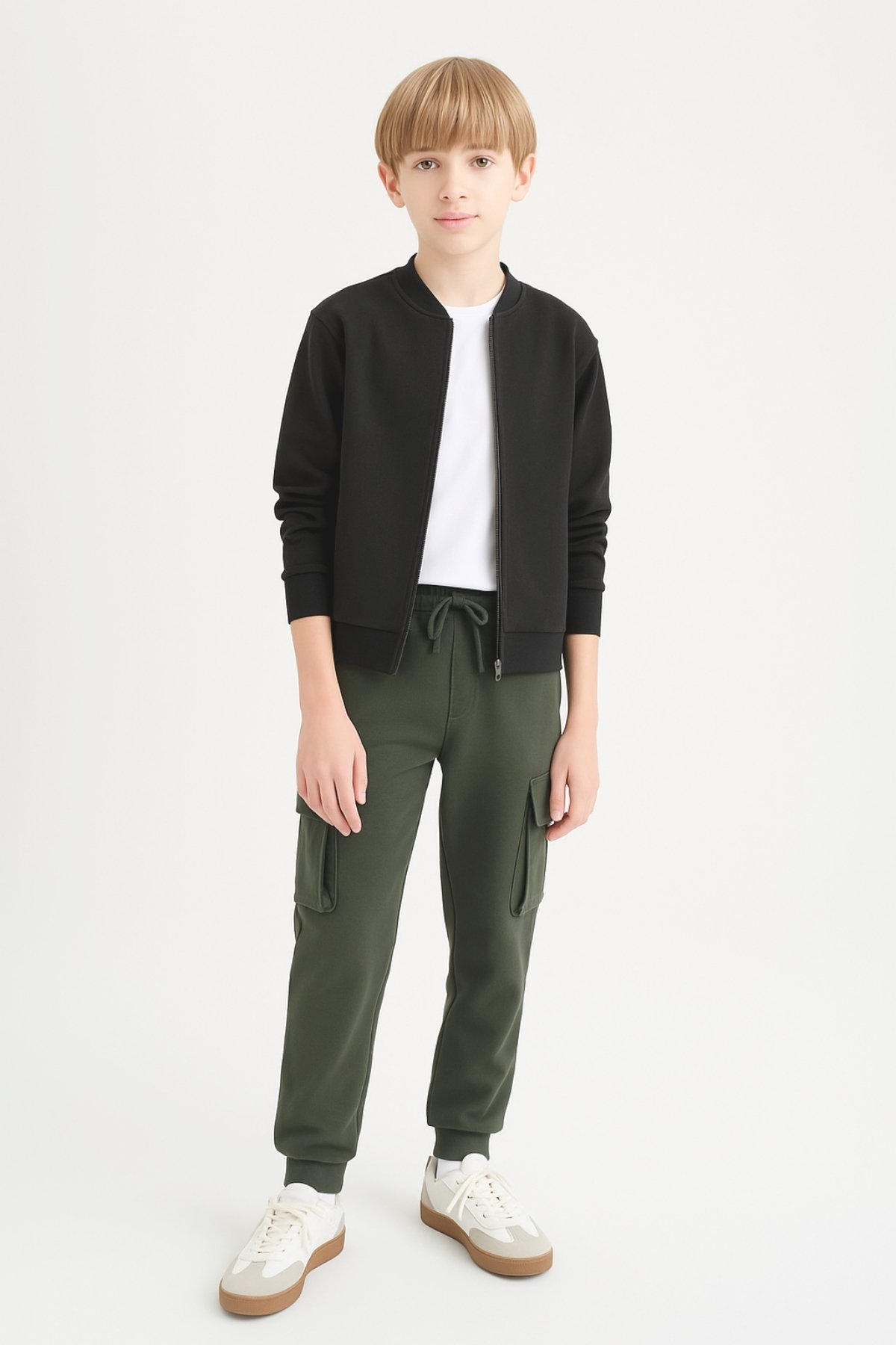 Erkek Çocuk Basic Kargo Cepli Jogger Paça Okul Eşofman Altı AK2322-1 - Haki