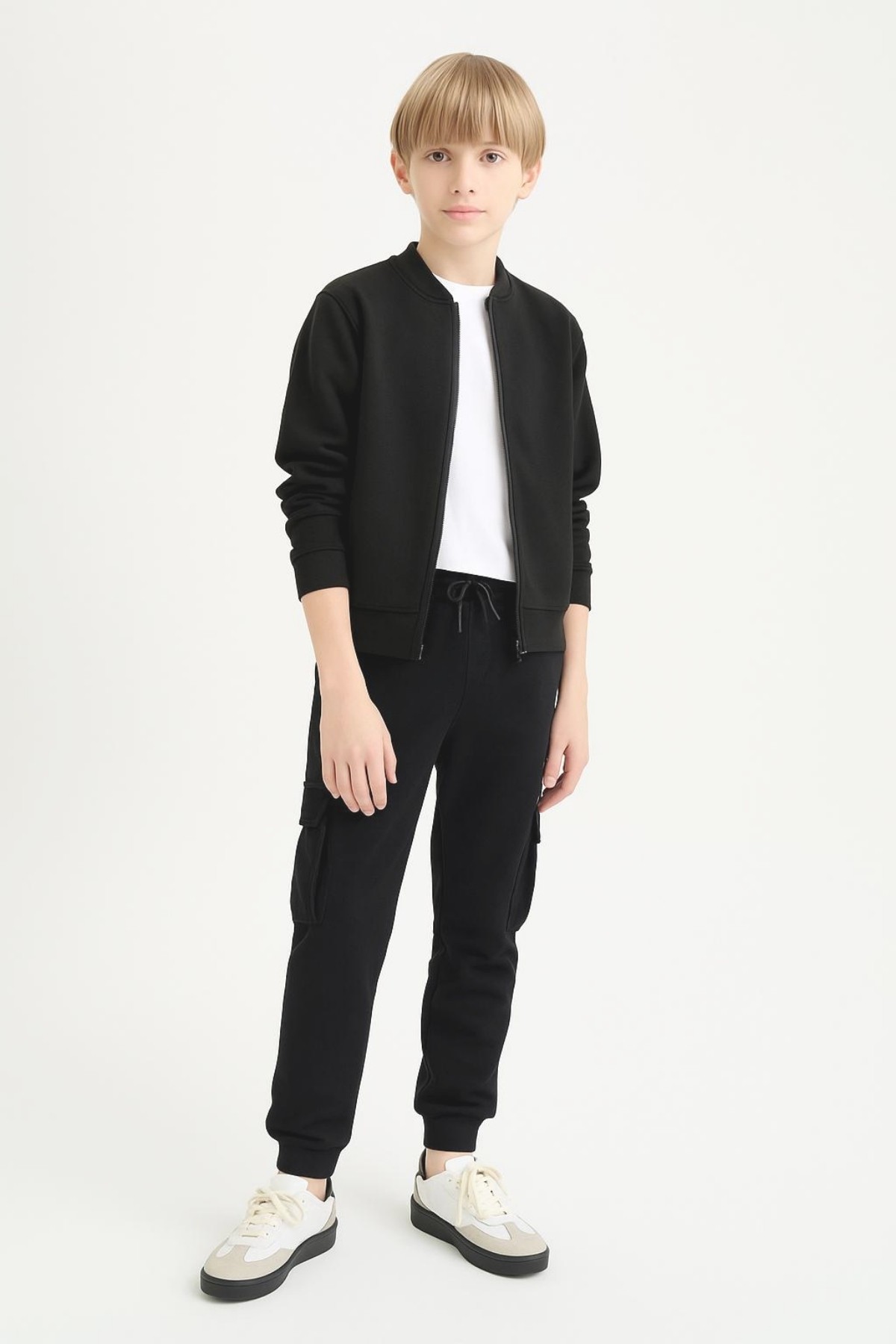 Erkek Çocuk Basic Kargo Cepli Jogger Paça Okul Eşofman Altı AK2322-1 - Siyah