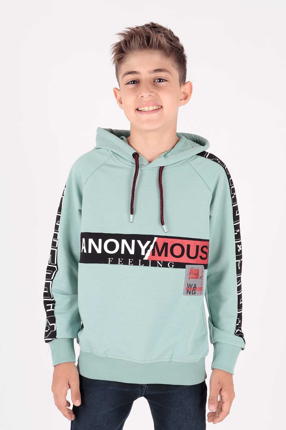 Ahenk Kids Erkek Çocuk Anonymous Baskılı Sweatshirt AK15177 - SU YEŞİLİ