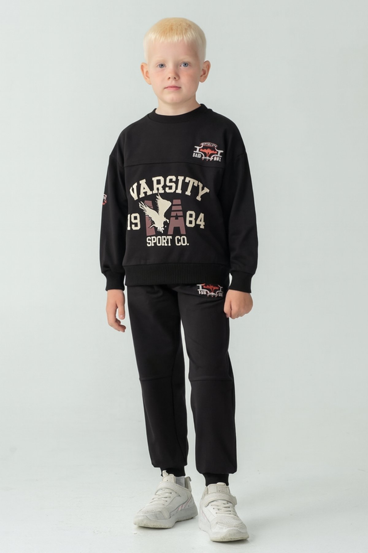 Erkek Çocuk Varsity Baskılı Alt Üst Eşofman Takımı Ak7959 - Siyah