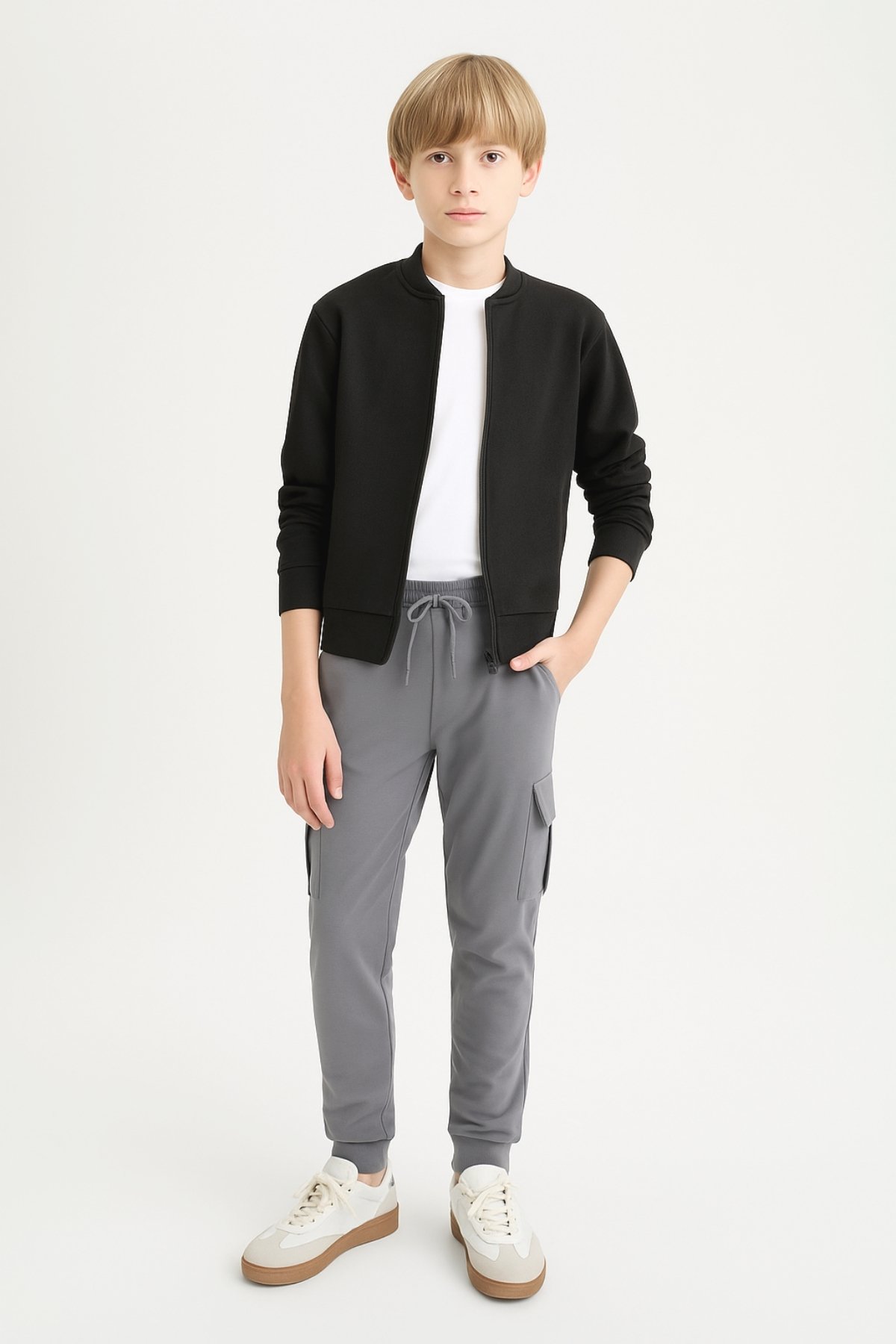Erkek Çocuk Basic Kargo Cepli Jogger Paça Okul Eşofman Altı AK2322-1 - Gri
