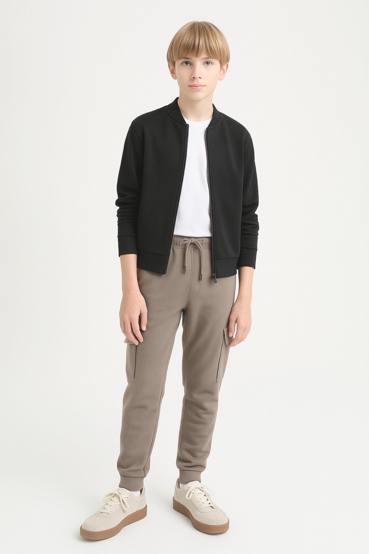Erkek Çocuk Basic Kargo Cepli Jogger Paça Okul Eşofman Altı AK2322-1 - Bej
