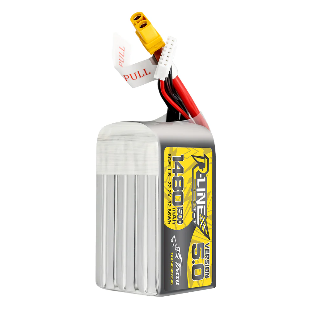 Tattu Batterie LiPo 6S 1480 mAh 22,2 V 150 C 6S avec fiche XT60 pour compétitions professionnelles FPV Racing