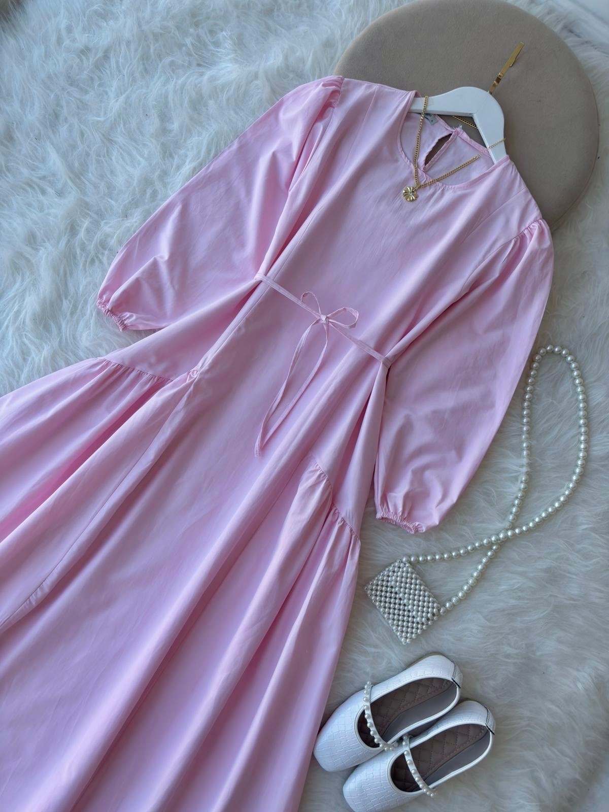 YAN FIRFIR DETAY LUİ ELBİSE PEMBE
