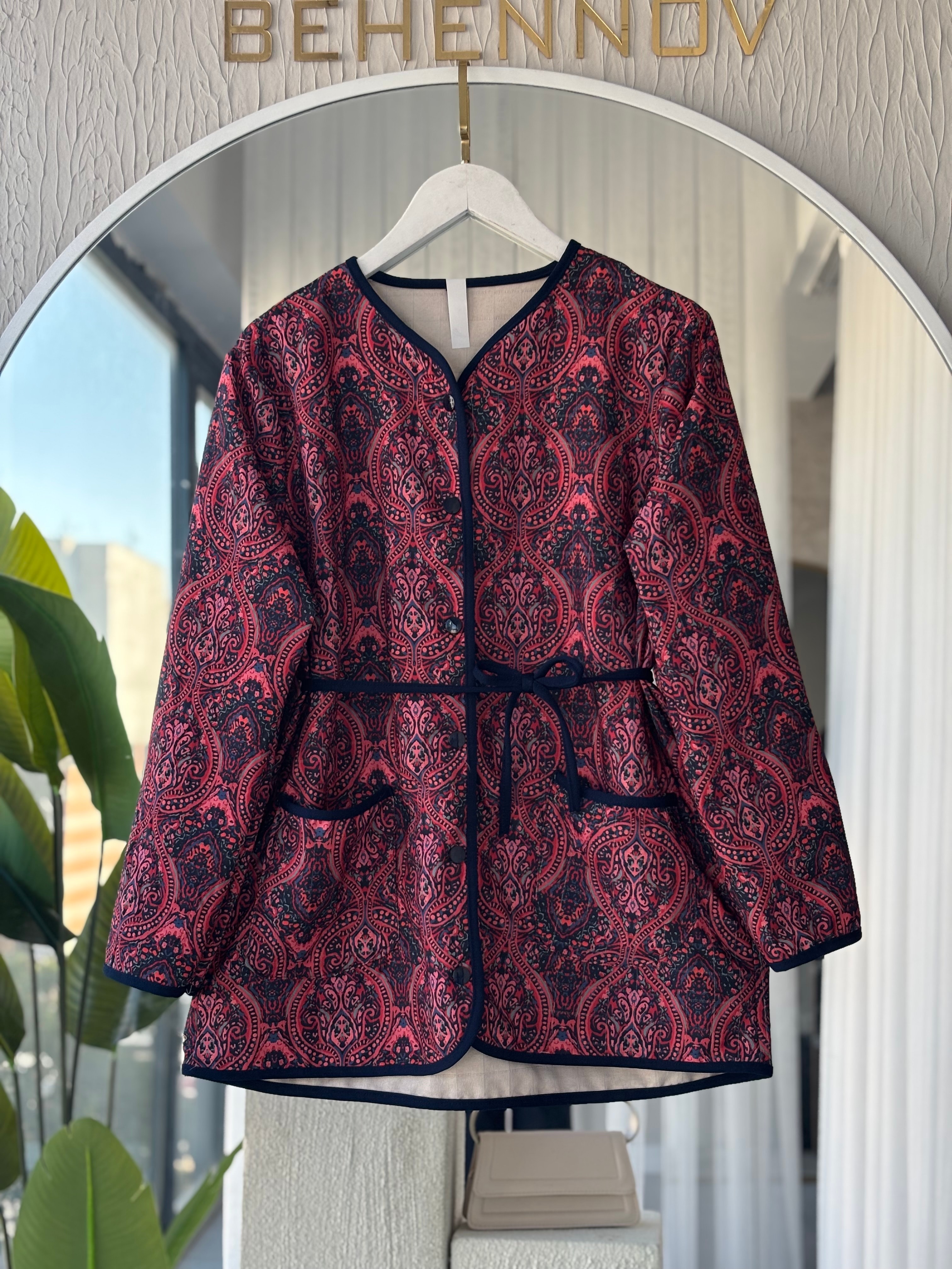 ETNİK DESEN KAPİTONE CEKET -BORDO 