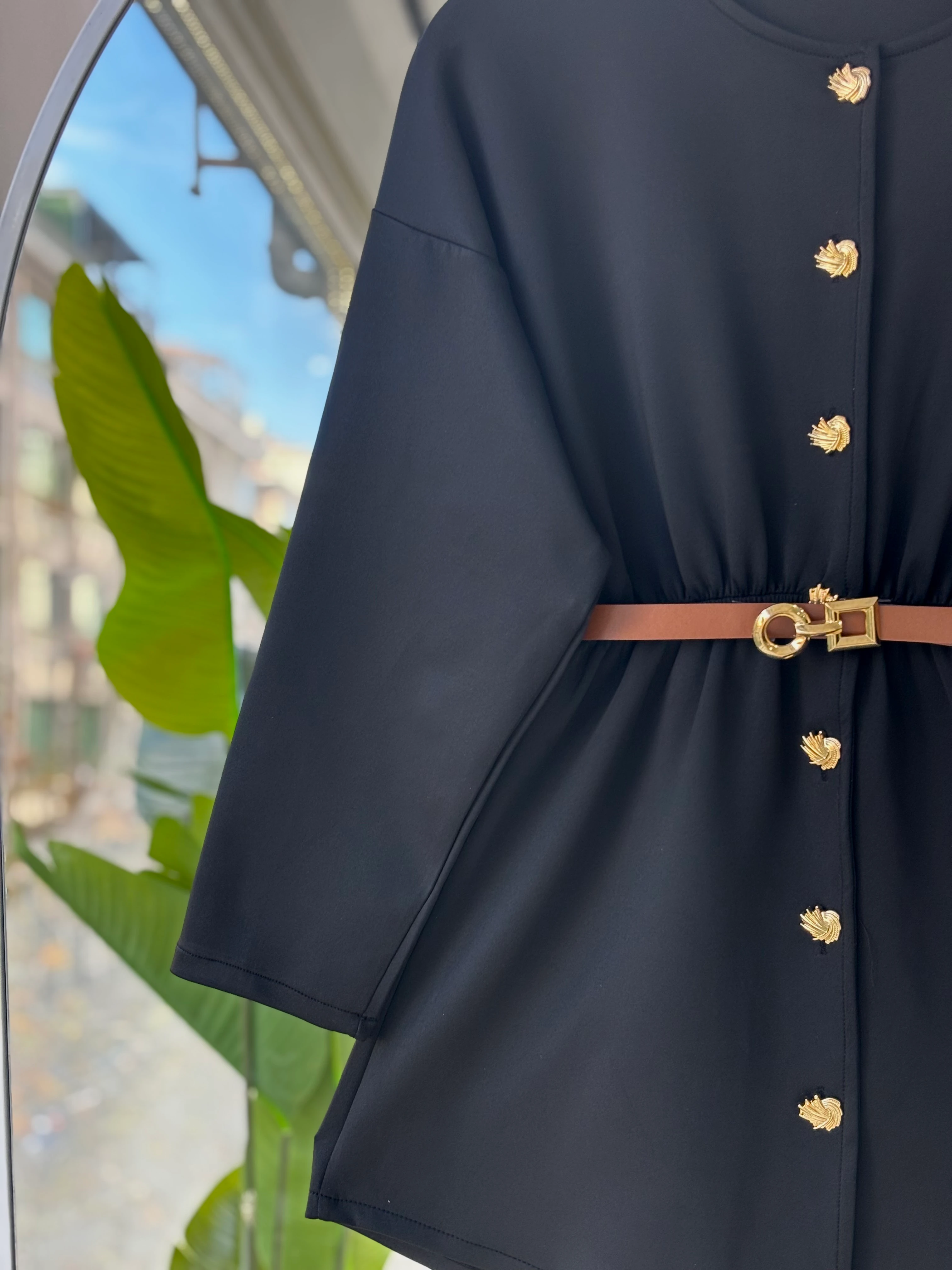 GOLD DÜĞMELİ KEMERLİ SCUBA CEKET SİYAH