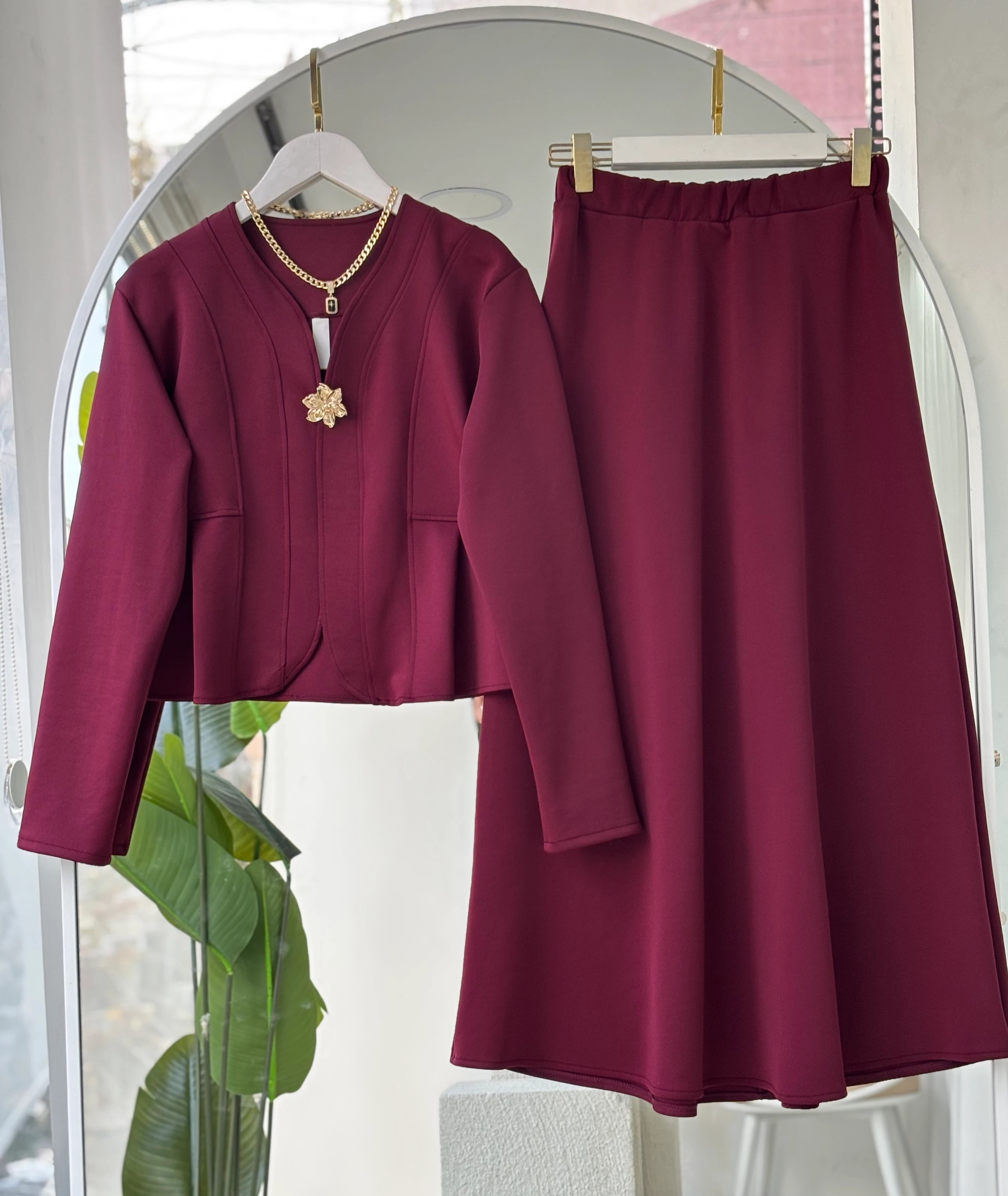 OLVİA BROŞ HEDİYELİ TAKIM - BORDO