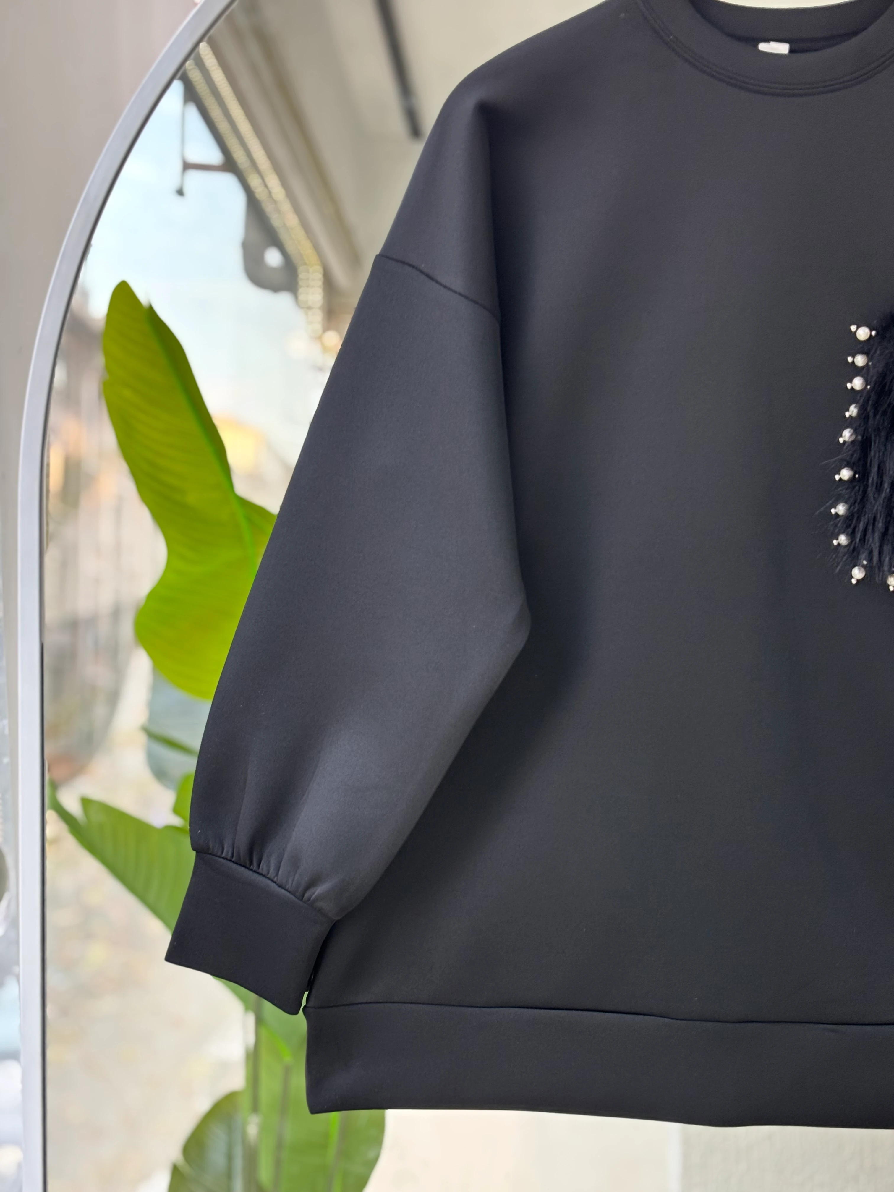 KÜRK VE TAŞ DETAYLI SCUBA SELENA SWEAT SİYAH