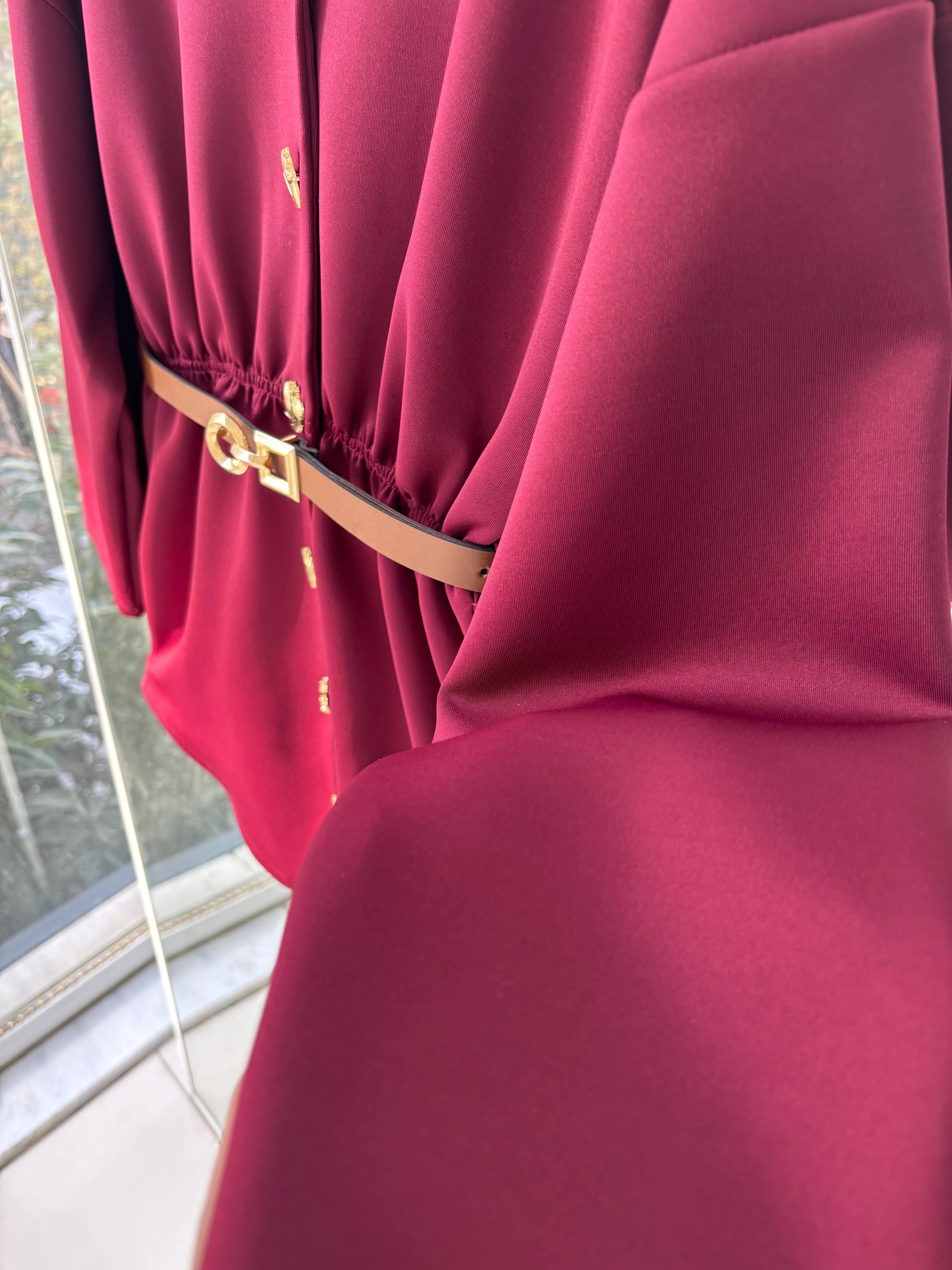 GOLD DÜĞMELİ KEMERLİ SCUBA CEKET BORDO 