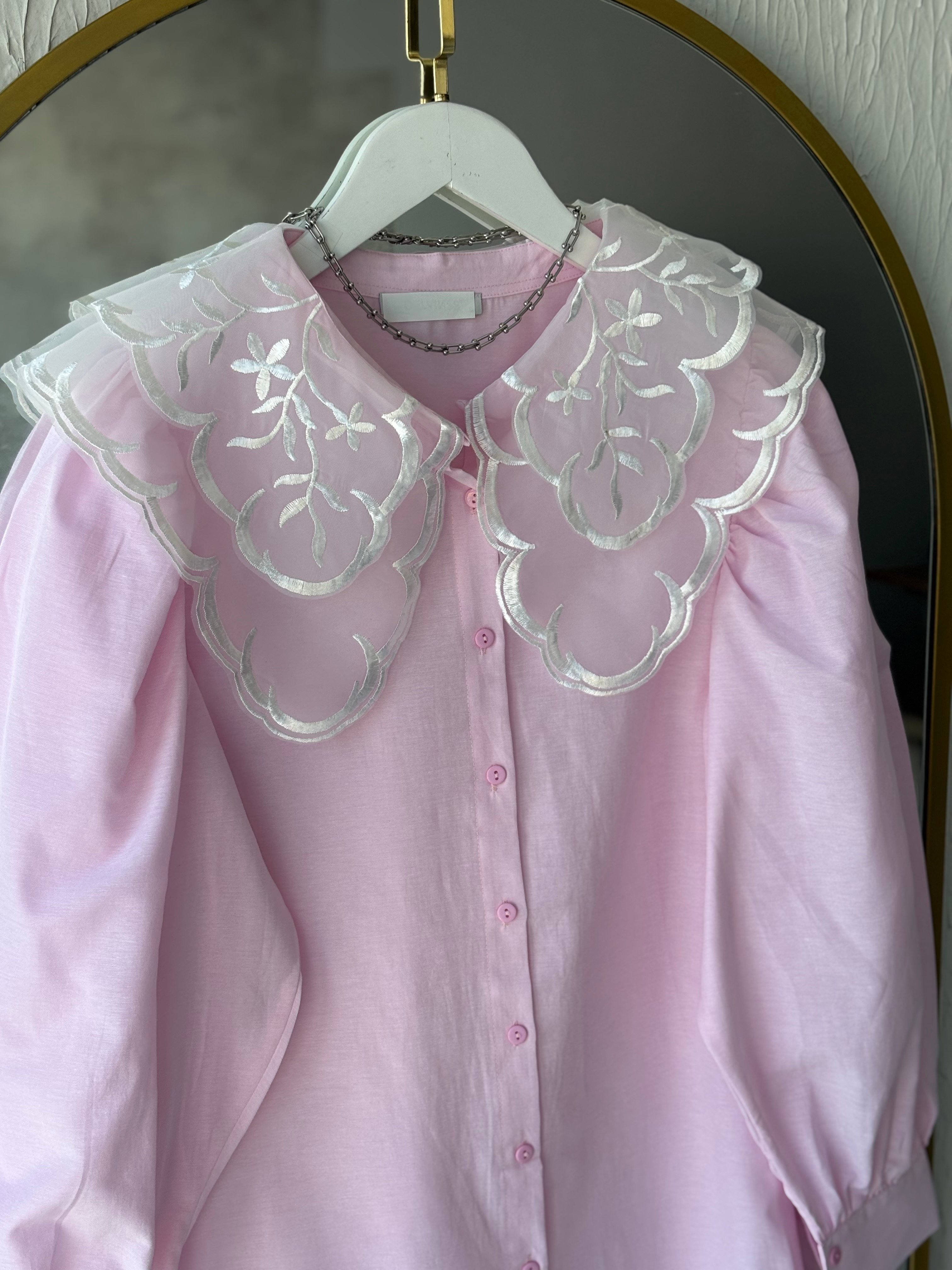 ÇİFT KAT YAKA KELEBEK GÖMLEK PEMBE
