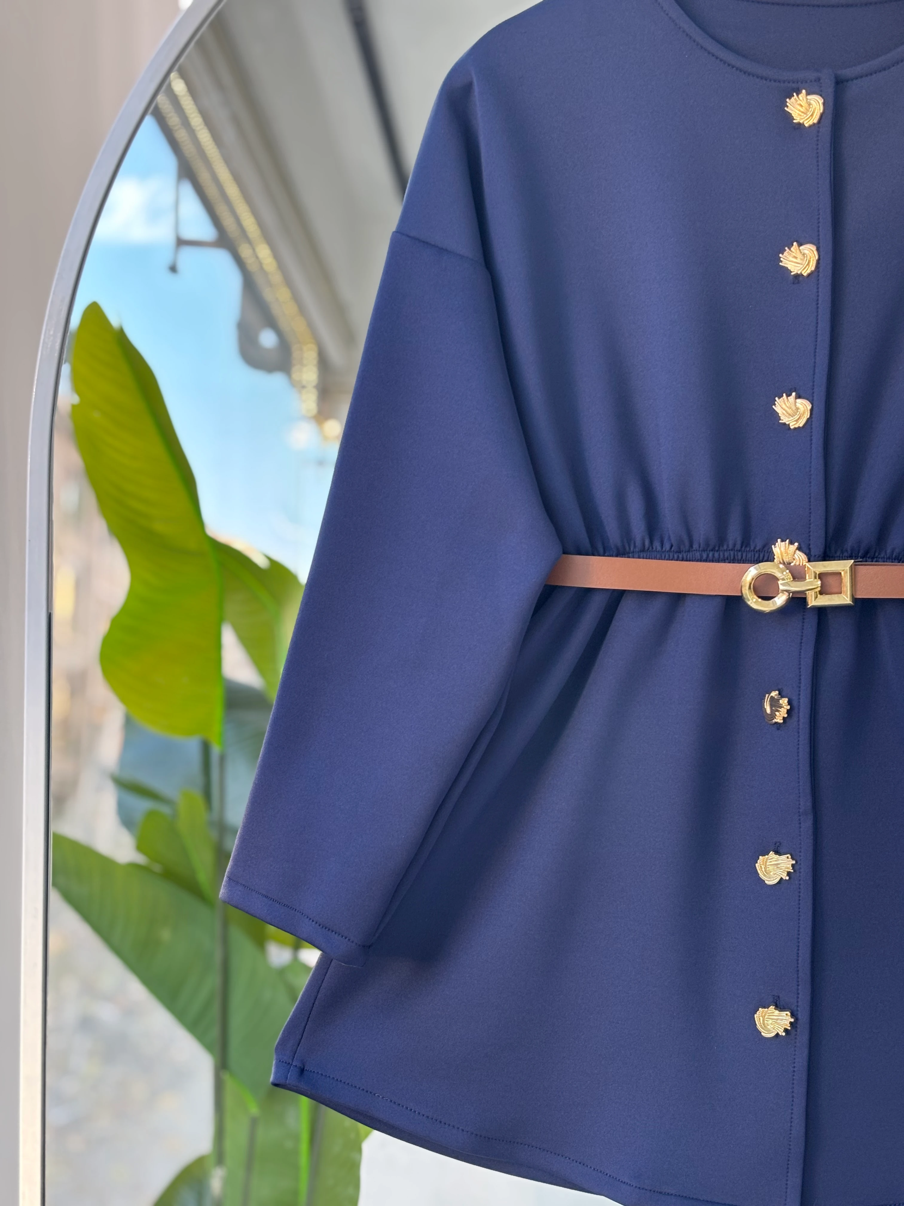 GOLD DÜĞMELİ KEMERLİ SCUBA CEKET LACİVERT