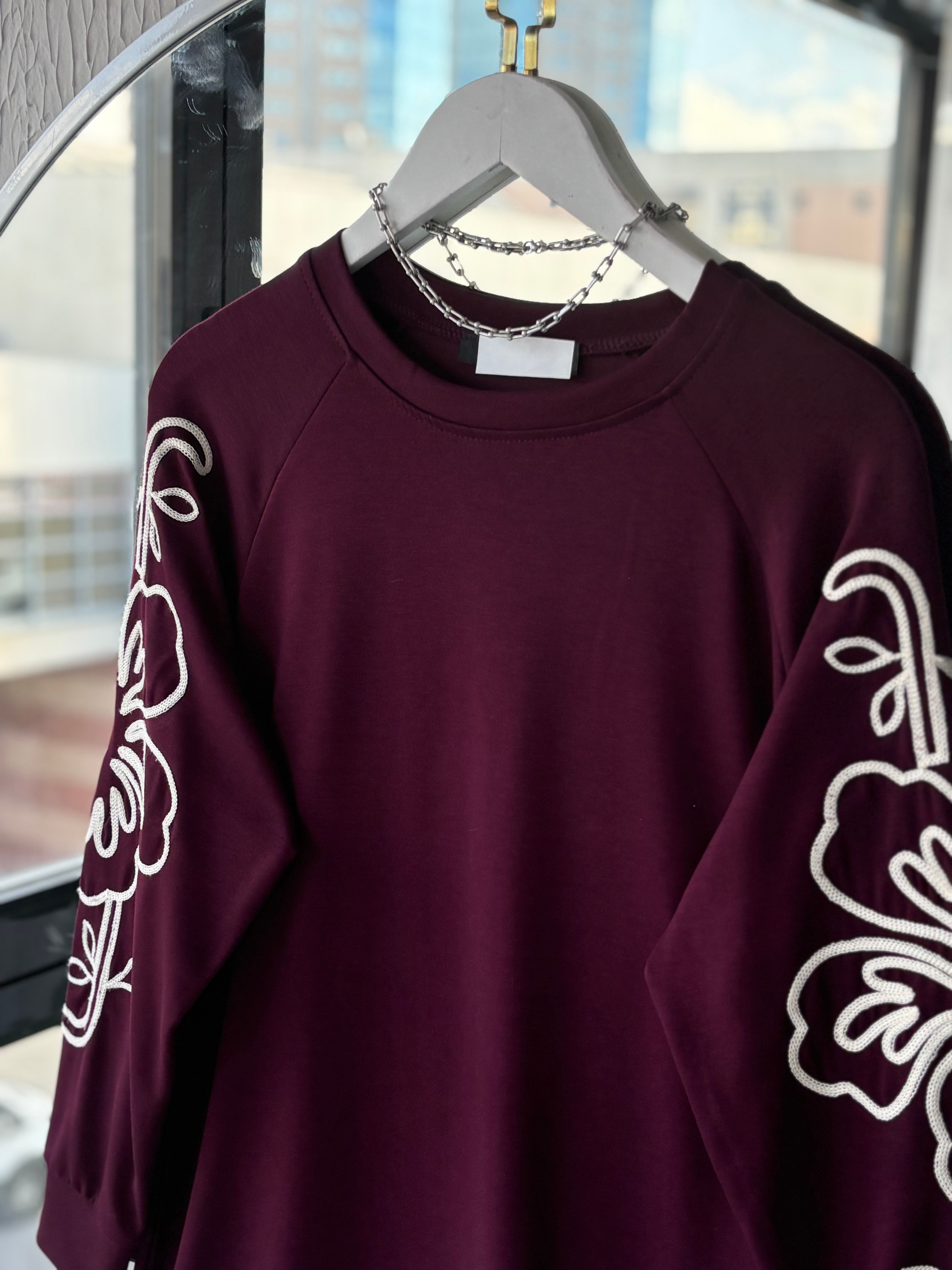 Nakışlı Oyso Kumaş Sweatshirt Bordo 