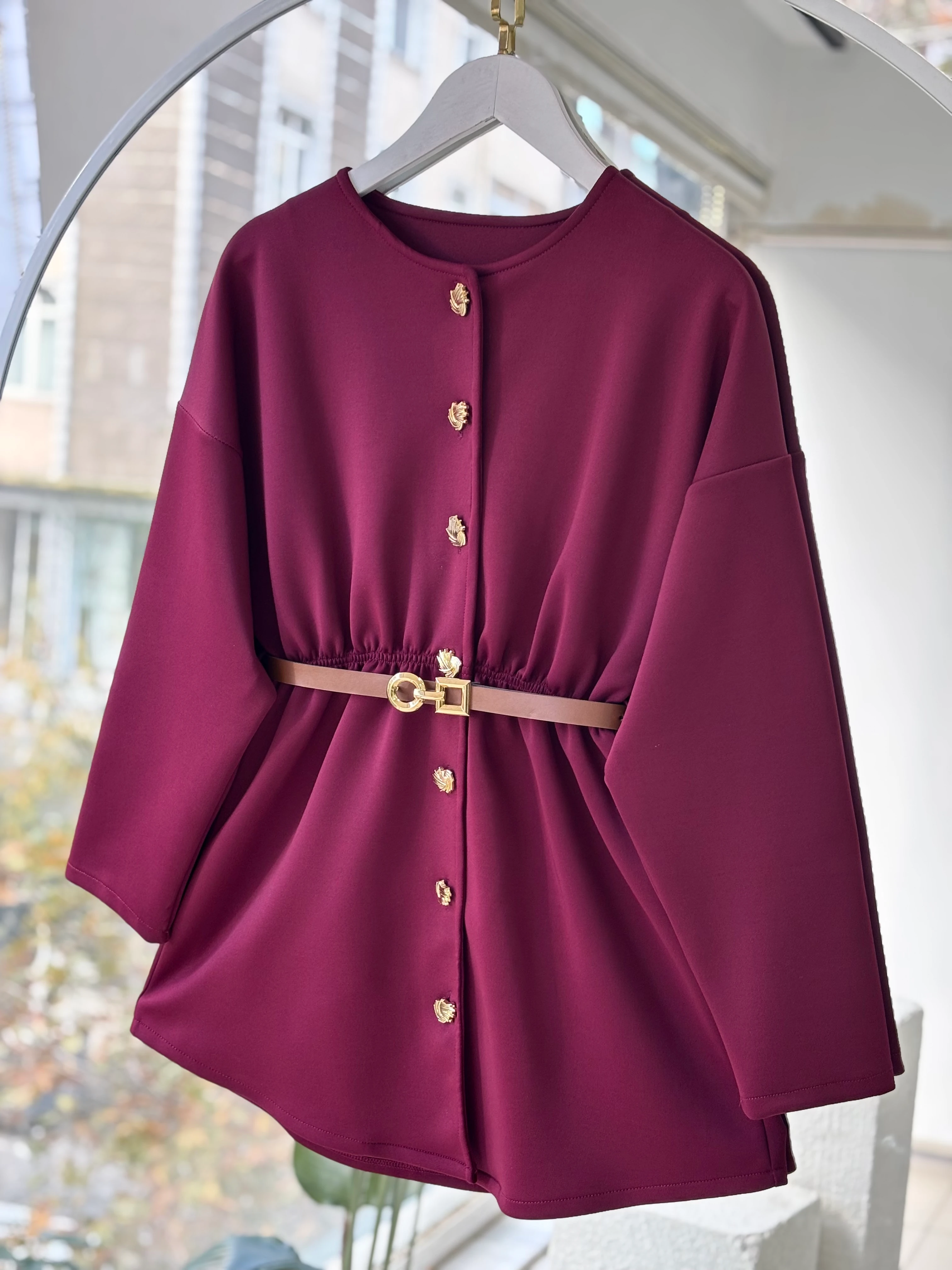 GOLD DÜĞMELİ KEMERLİ SCUBA CEKET BORDO 