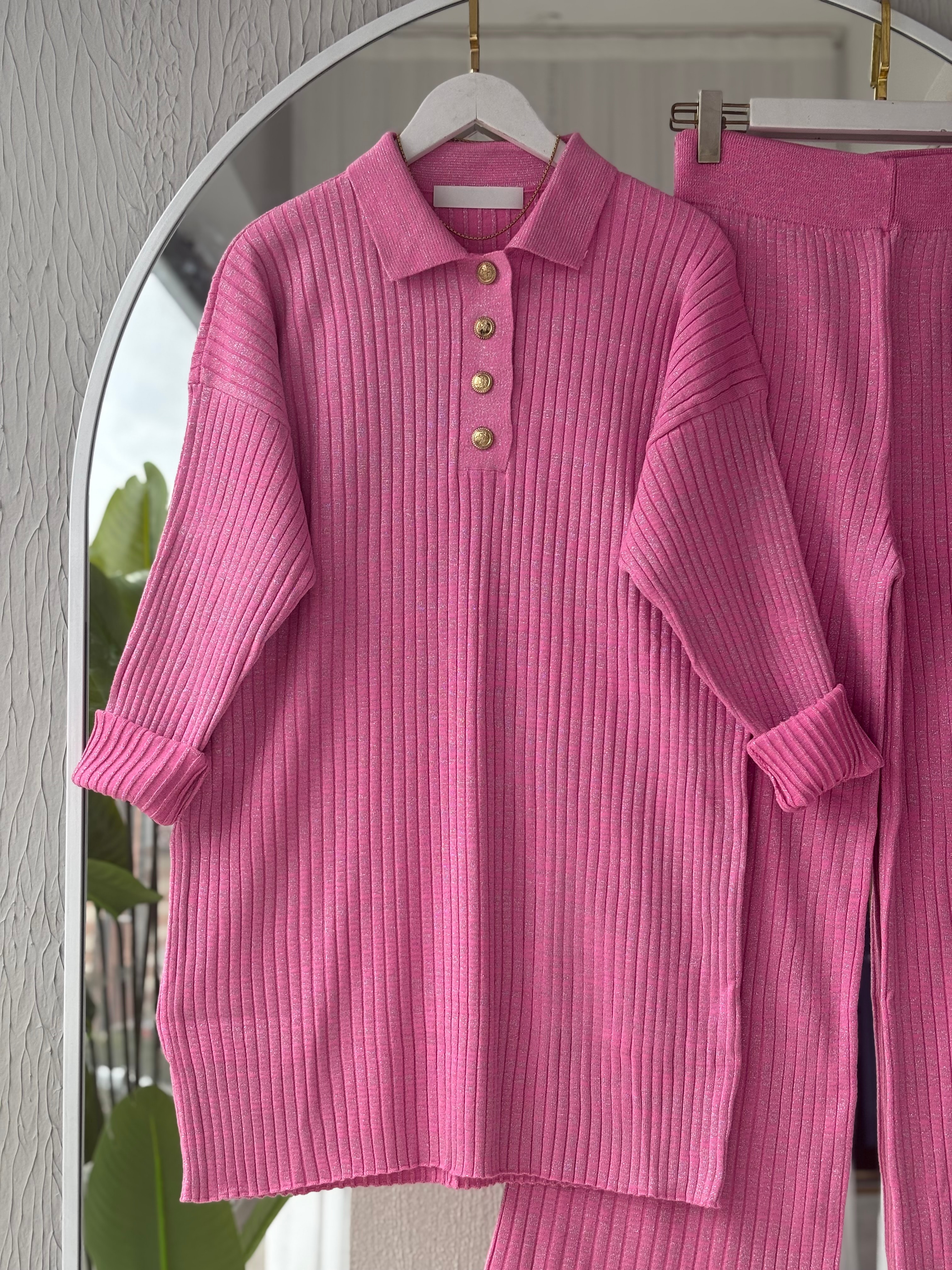 SİMLİ SHİNE TRİKO TAKIM -PEMBE