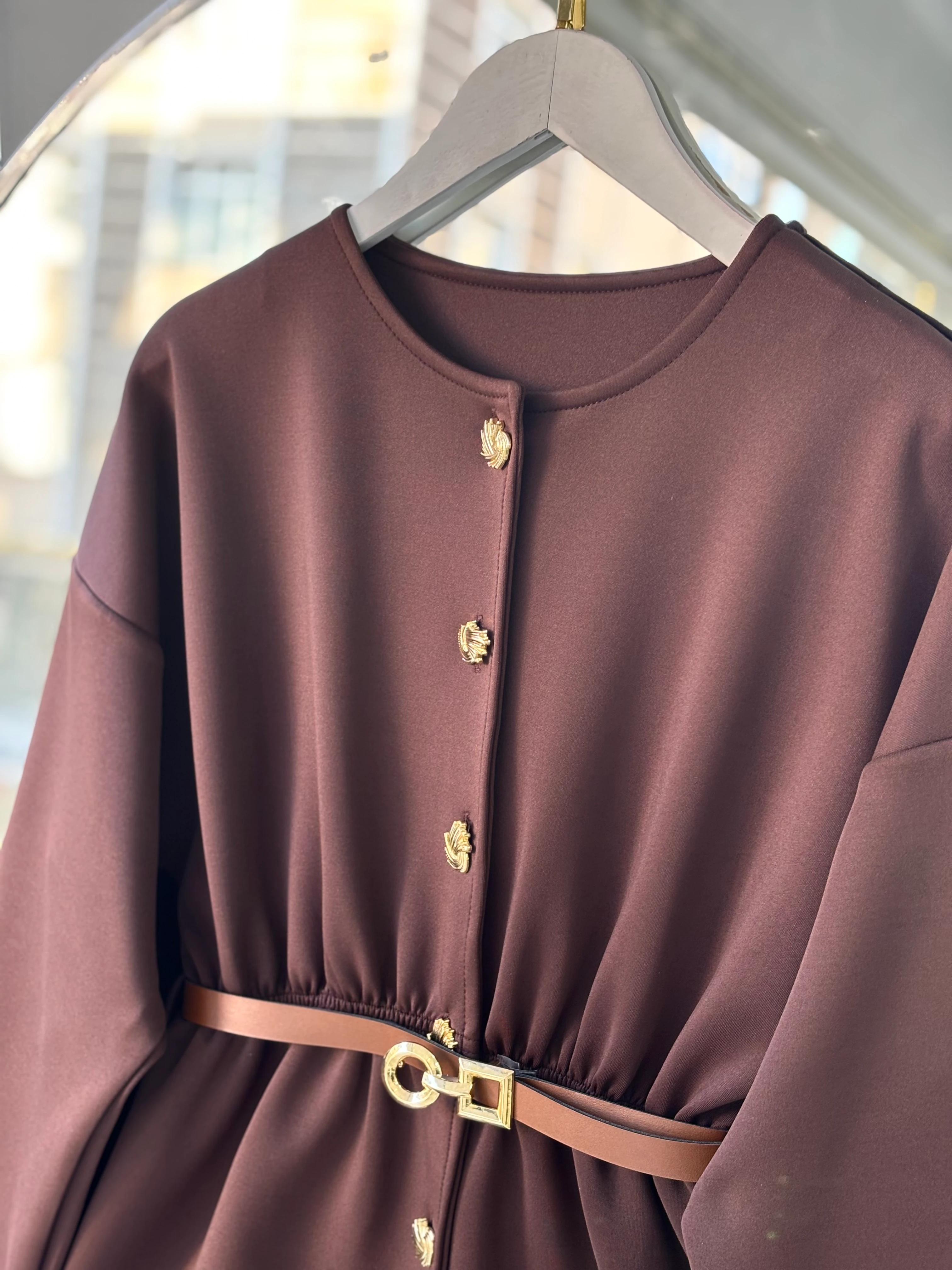 GOLD DÜĞMELİ KEMERLİ SCUBA CEKET KAHVERENGİ 