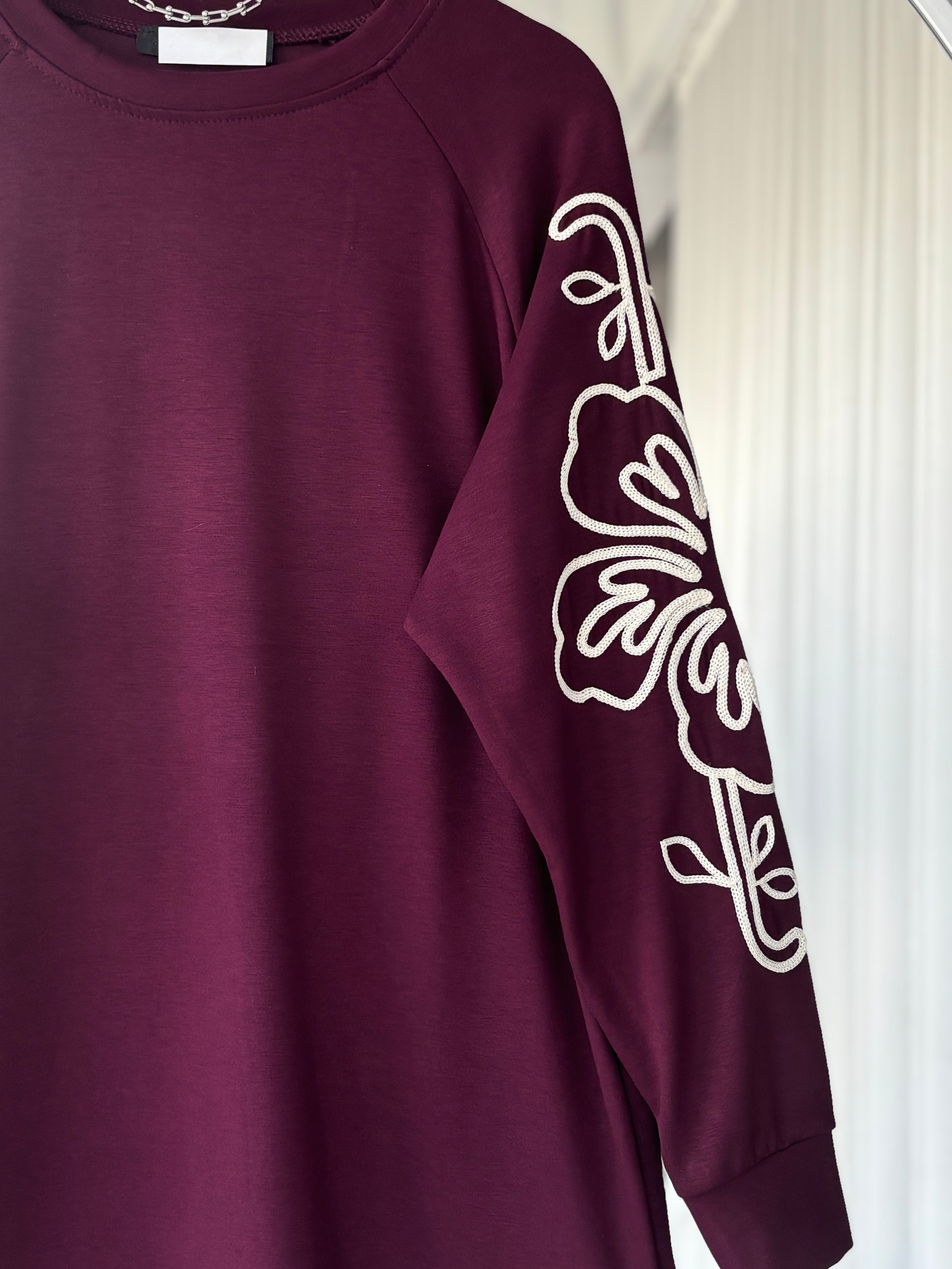Nakışlı Oyso Kumaş Sweatshirt Bordo 
