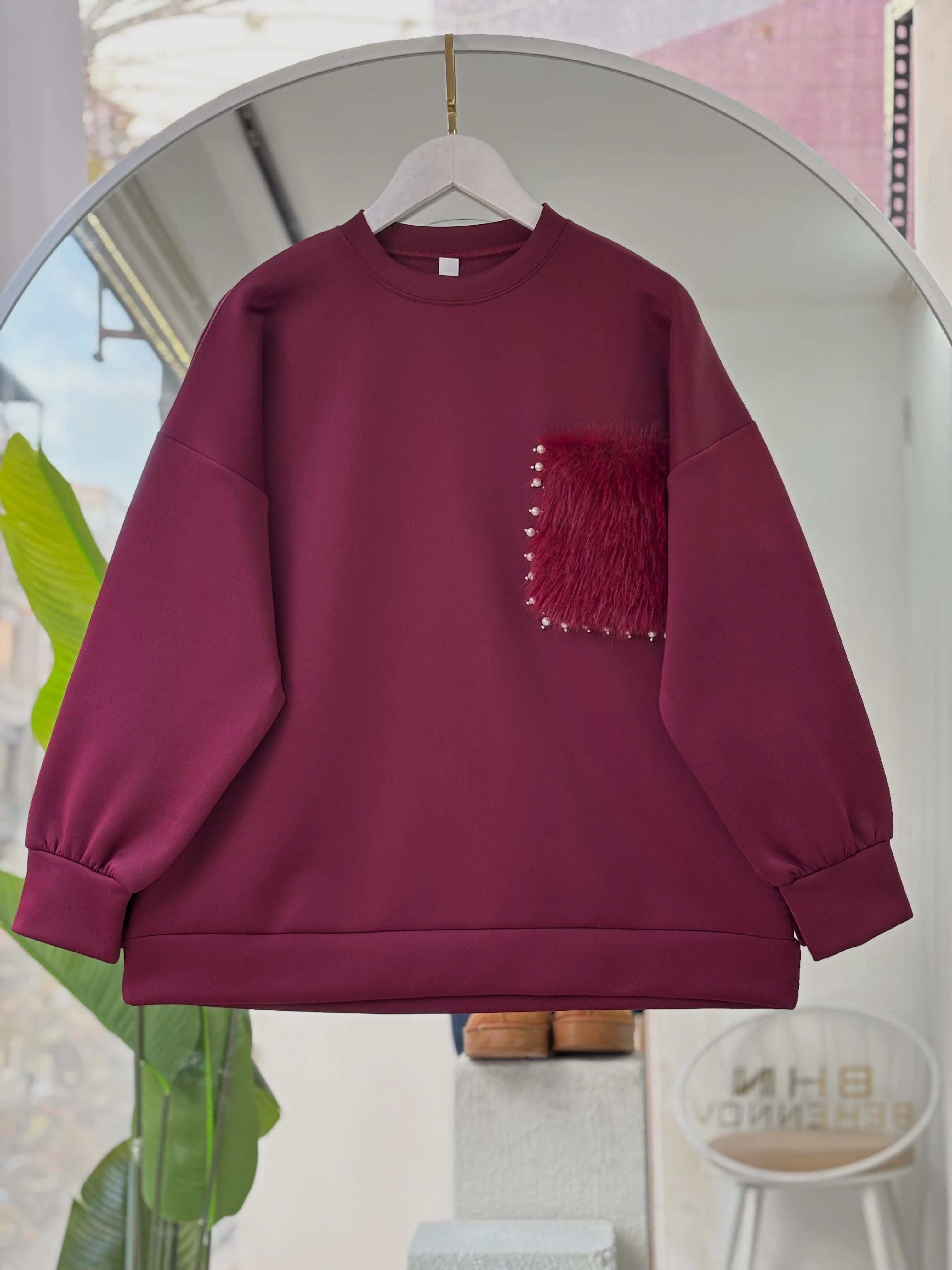 KÜRK VE TAŞ DETAYLI SCUBA SELENA SWEAT BORDO