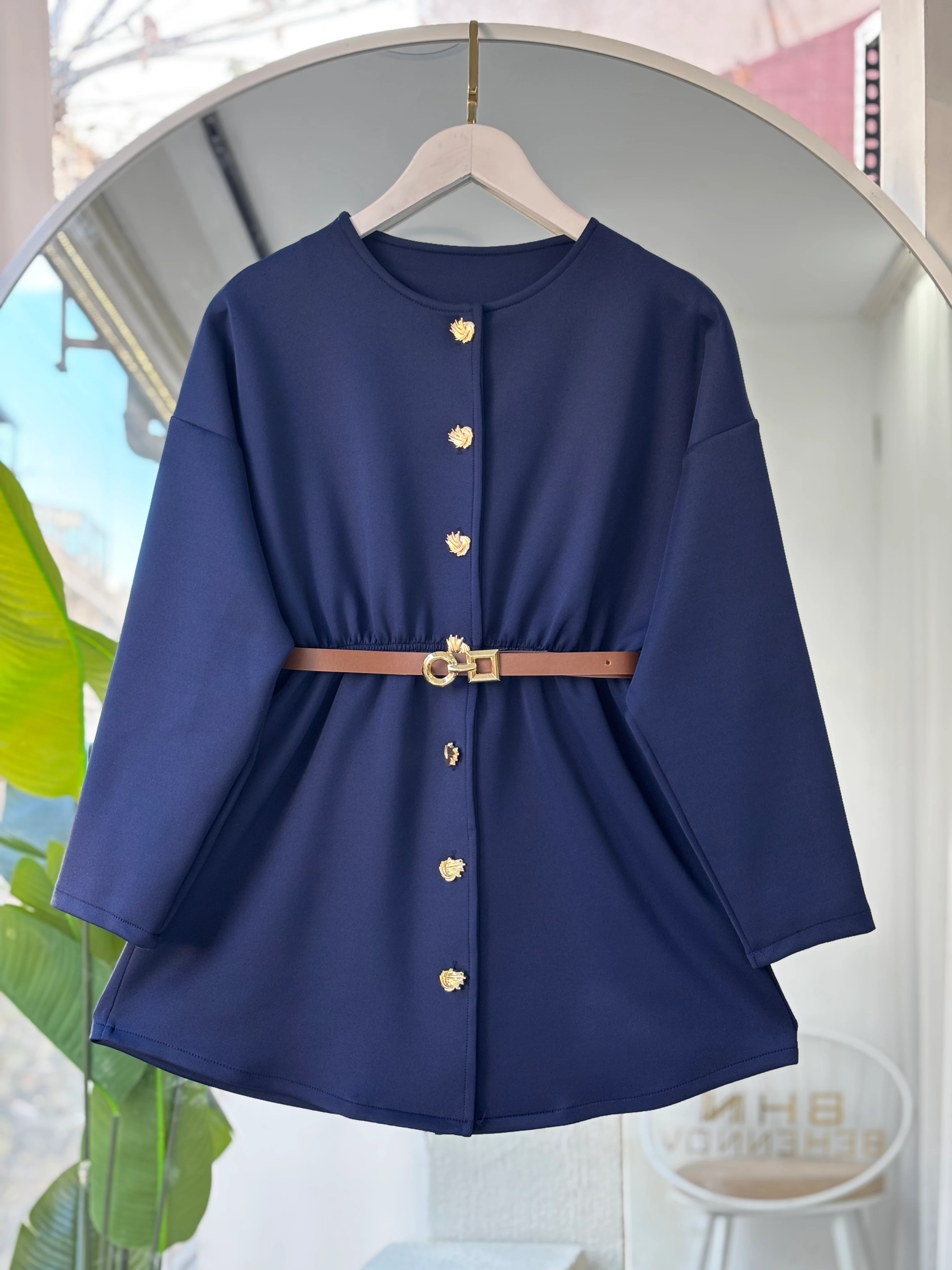 GOLD DÜĞMELİ KEMERLİ SCUBA CEKET LACİVERT