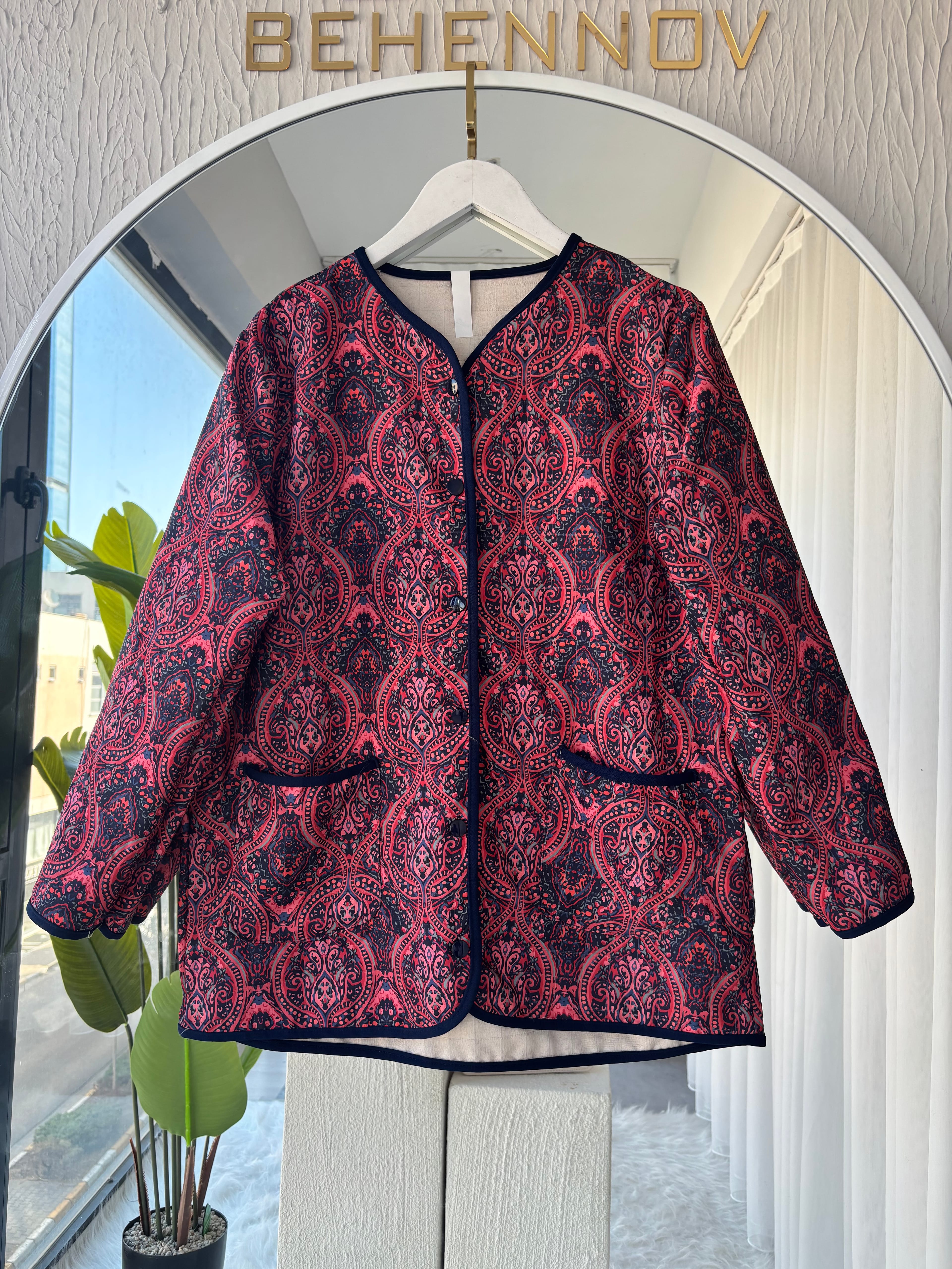 ETNİK DESEN KAPİTONE CEKET -BORDO 